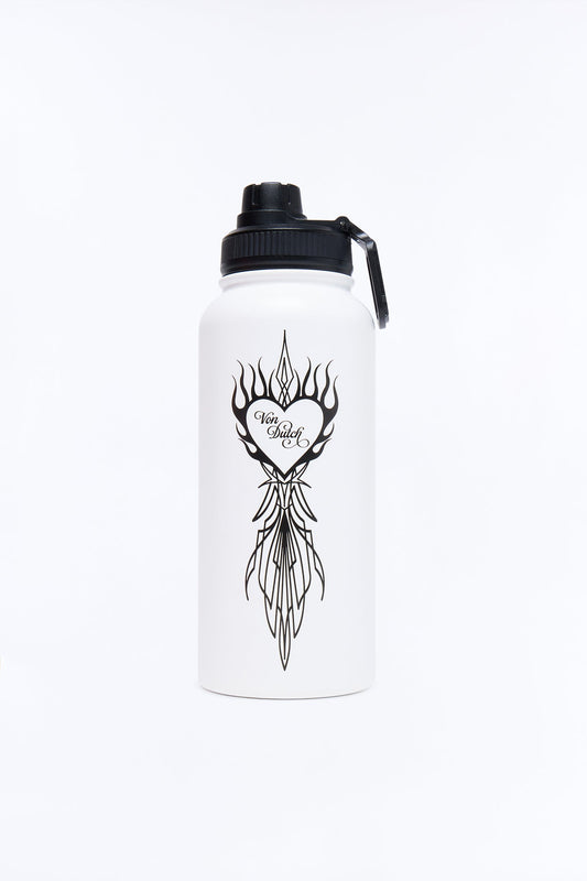 Von Dutch Heart 32 oz Stainless Steel Water Bottle - White/Black