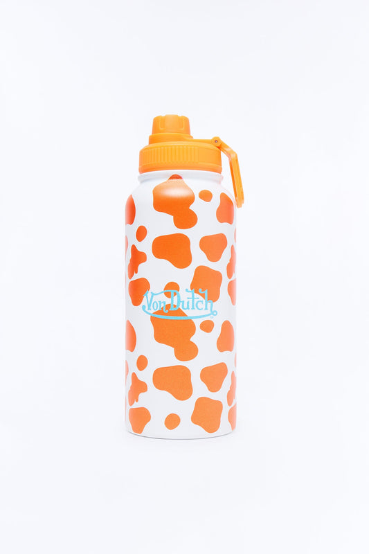 Von Dutch Cow Print 32 oz Stainless Steel Water Bottle - Orange/combo