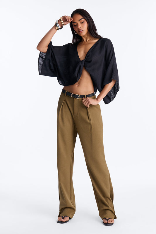 Frankie Button Cuff Straight Leg Trouser - Olive
