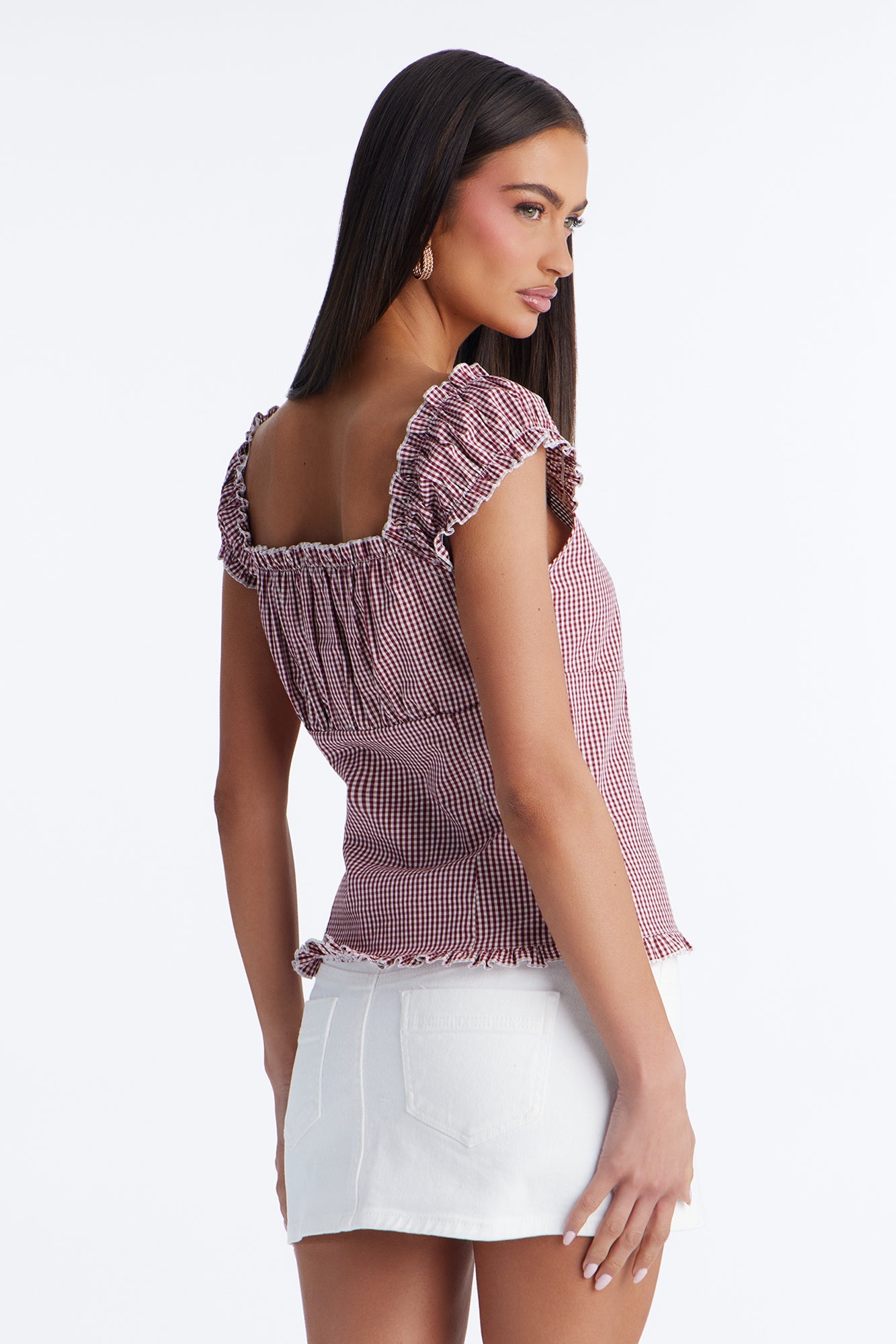 Serene Ruffle Gingham Poplin Shirt - Red/combo