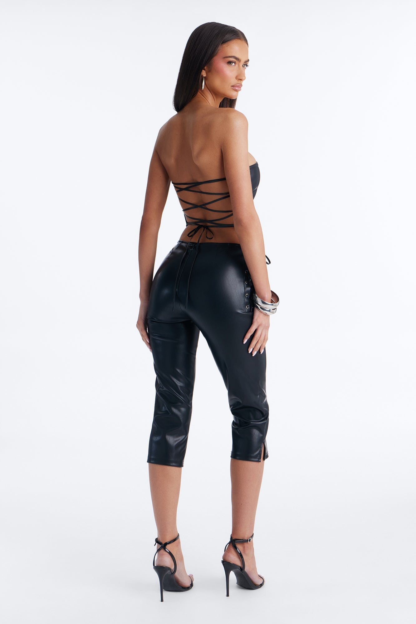 Risky Moves Faux Leather Capri Set - Black