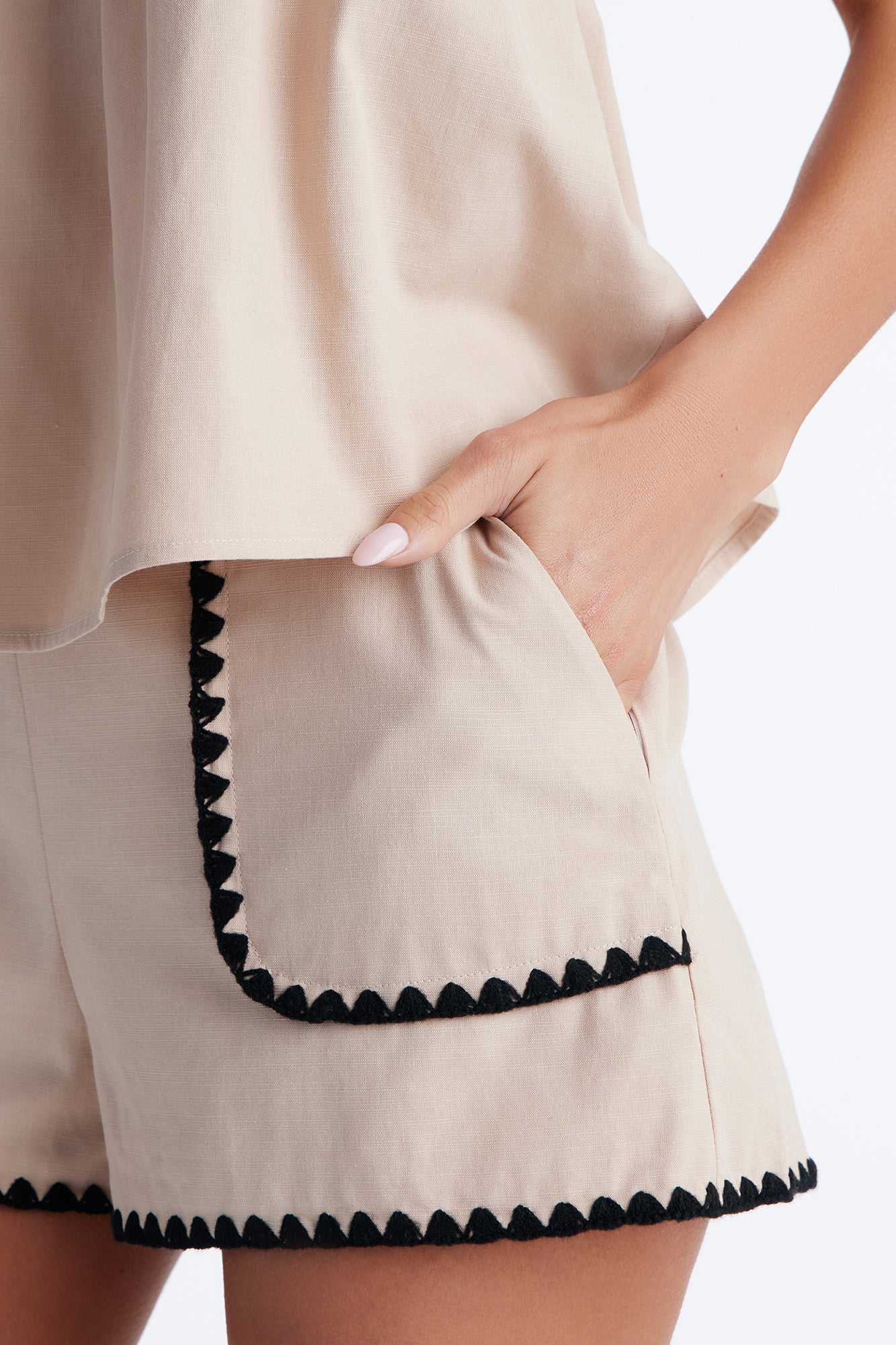 Serene Linen Short Set - Taupe