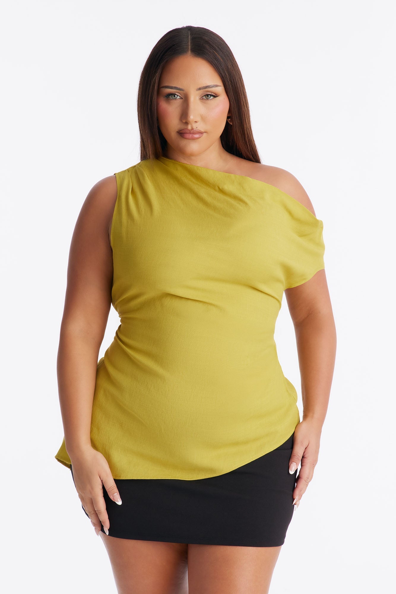 Cutie With A Duty One Shoulder Linen Top - Chartreuse Fashion Nova