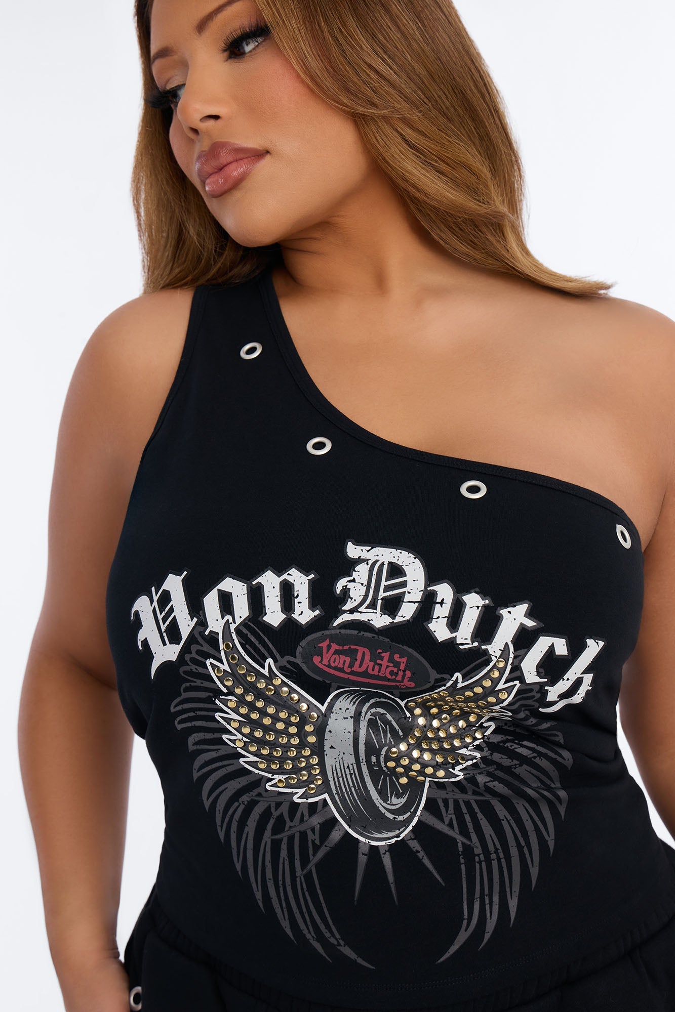 Von Dutch Rocker One Shoulder Tank Top - Black