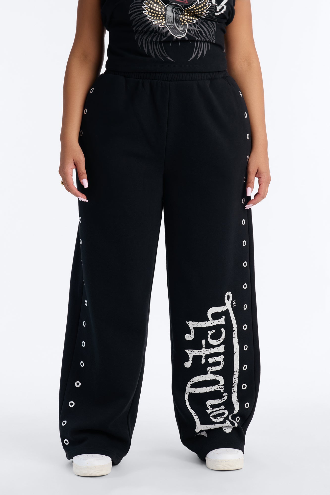 Von Dutch Rocker Wide Leg Grommet Pant - Black