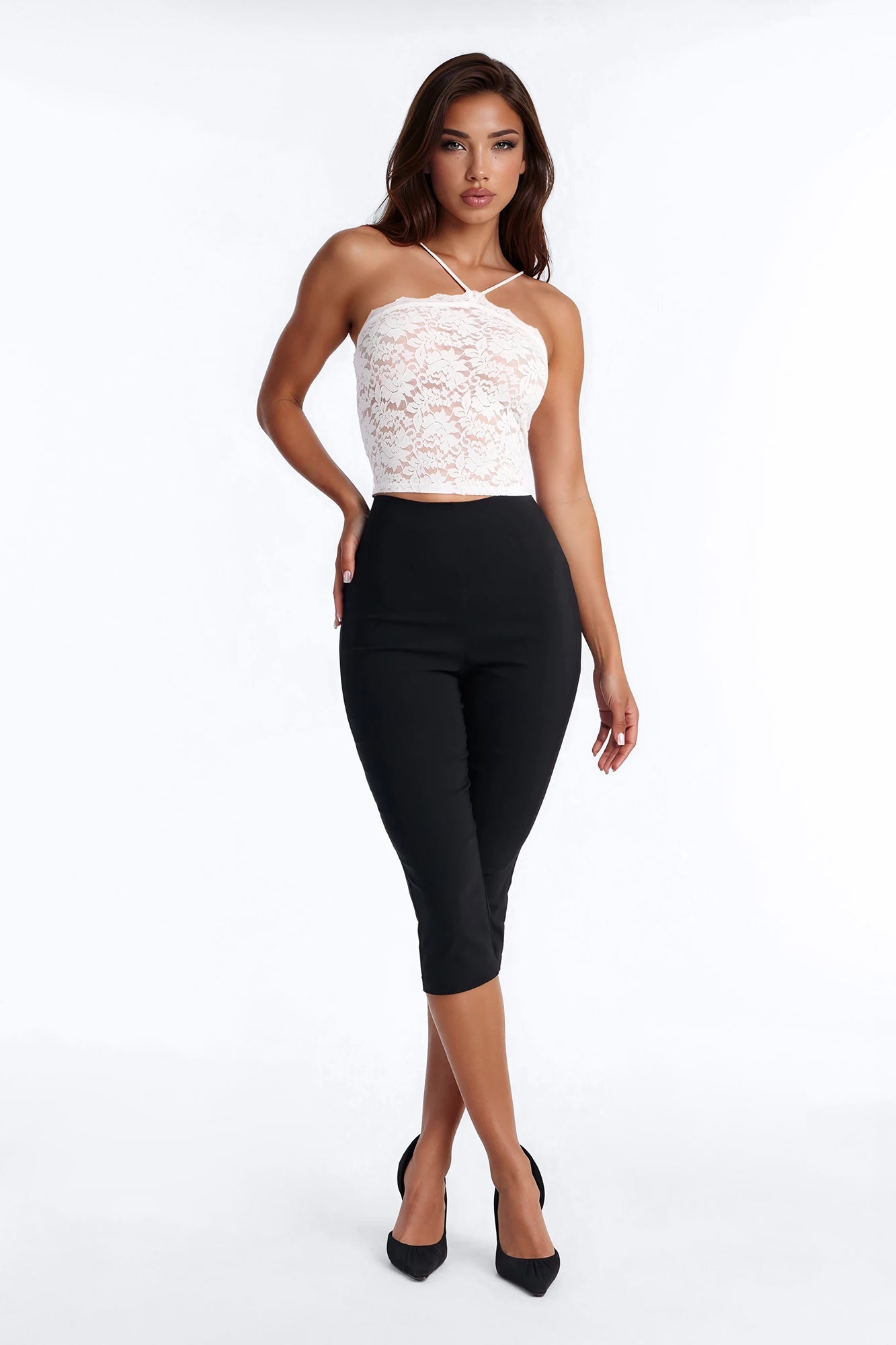 Lover Girl Sheer Lace Halter Top - White