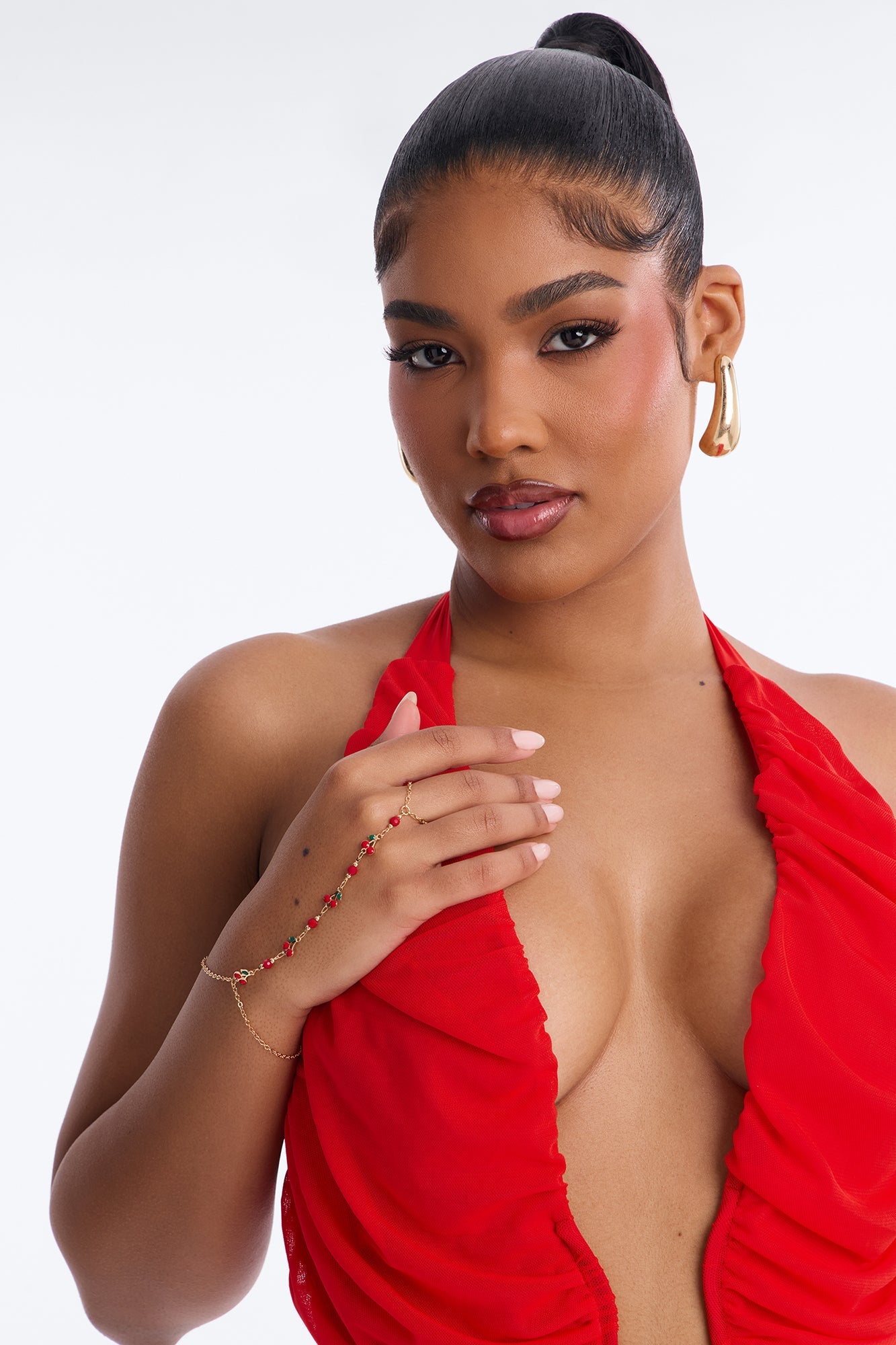 Simply Sweet Cherry Hand Chain - Gold/Red