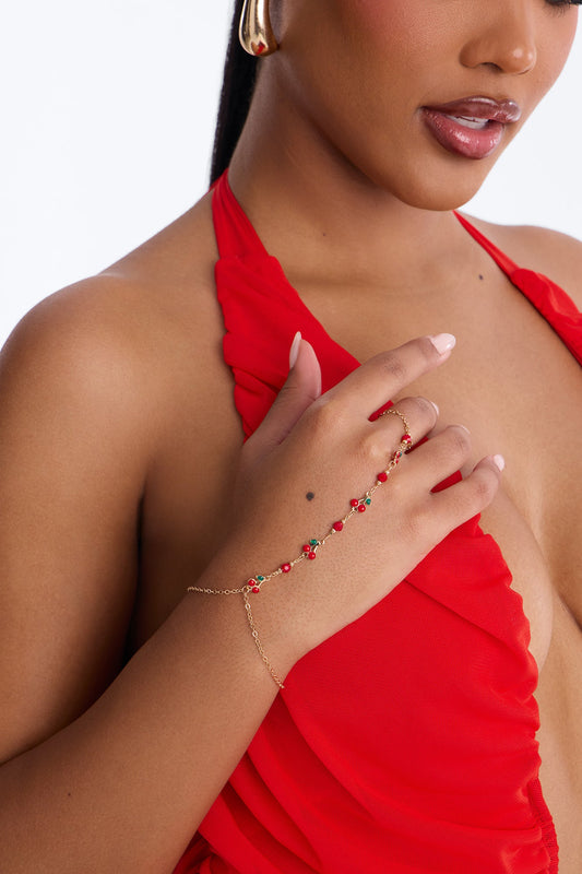Simply Sweet Cherry Hand Chain - Gold/Red