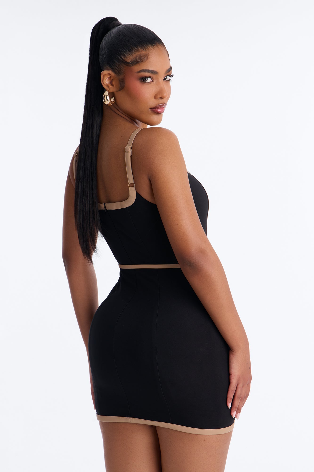 Iris Contrast Belted Mini Dress - Black/combo