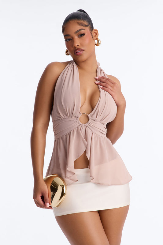Iced Lattes Ruffle Chiffon Halter Top - Mauve