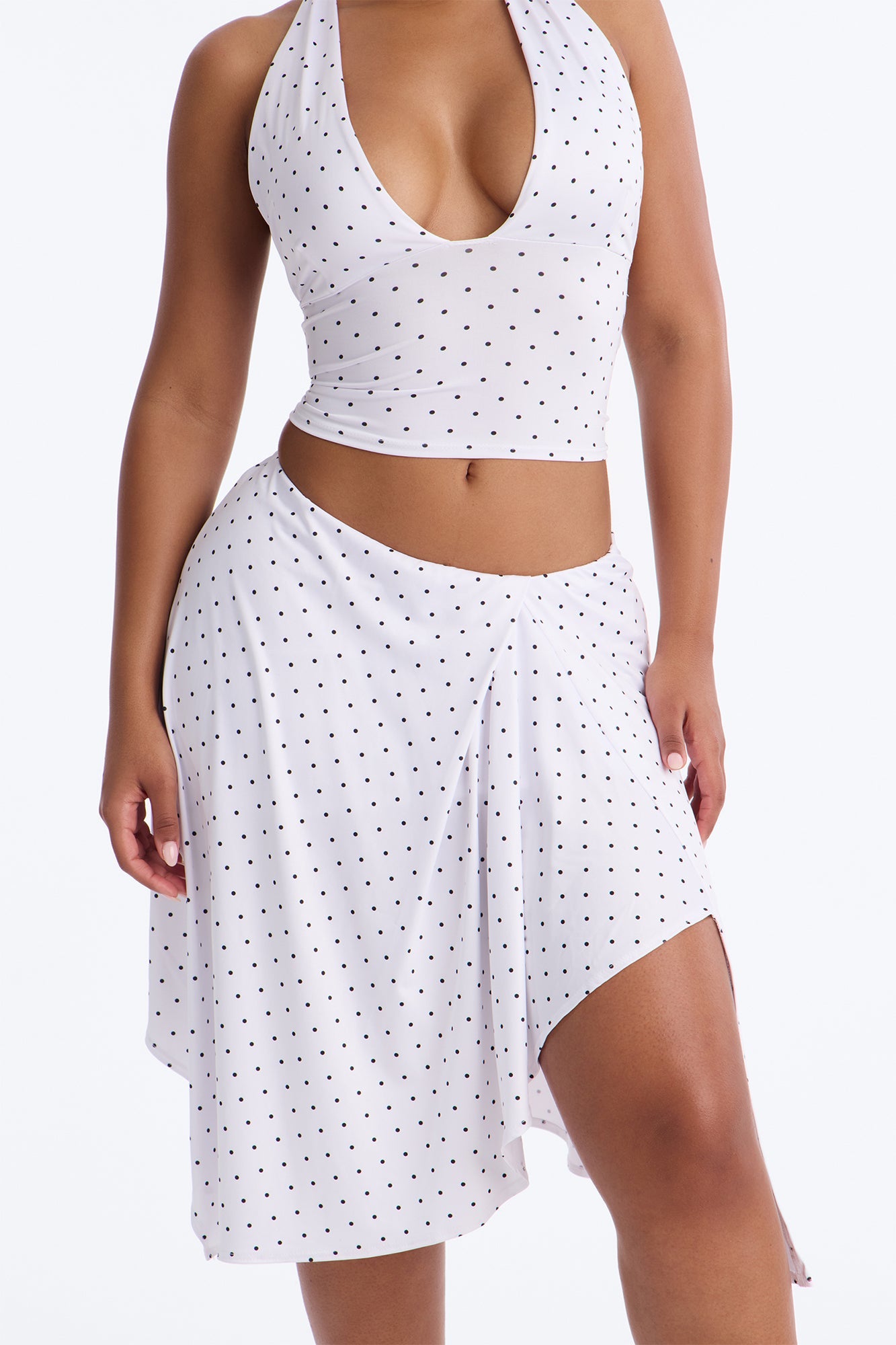 Dolly Halter Polka Dot Skirt Set - White/Black