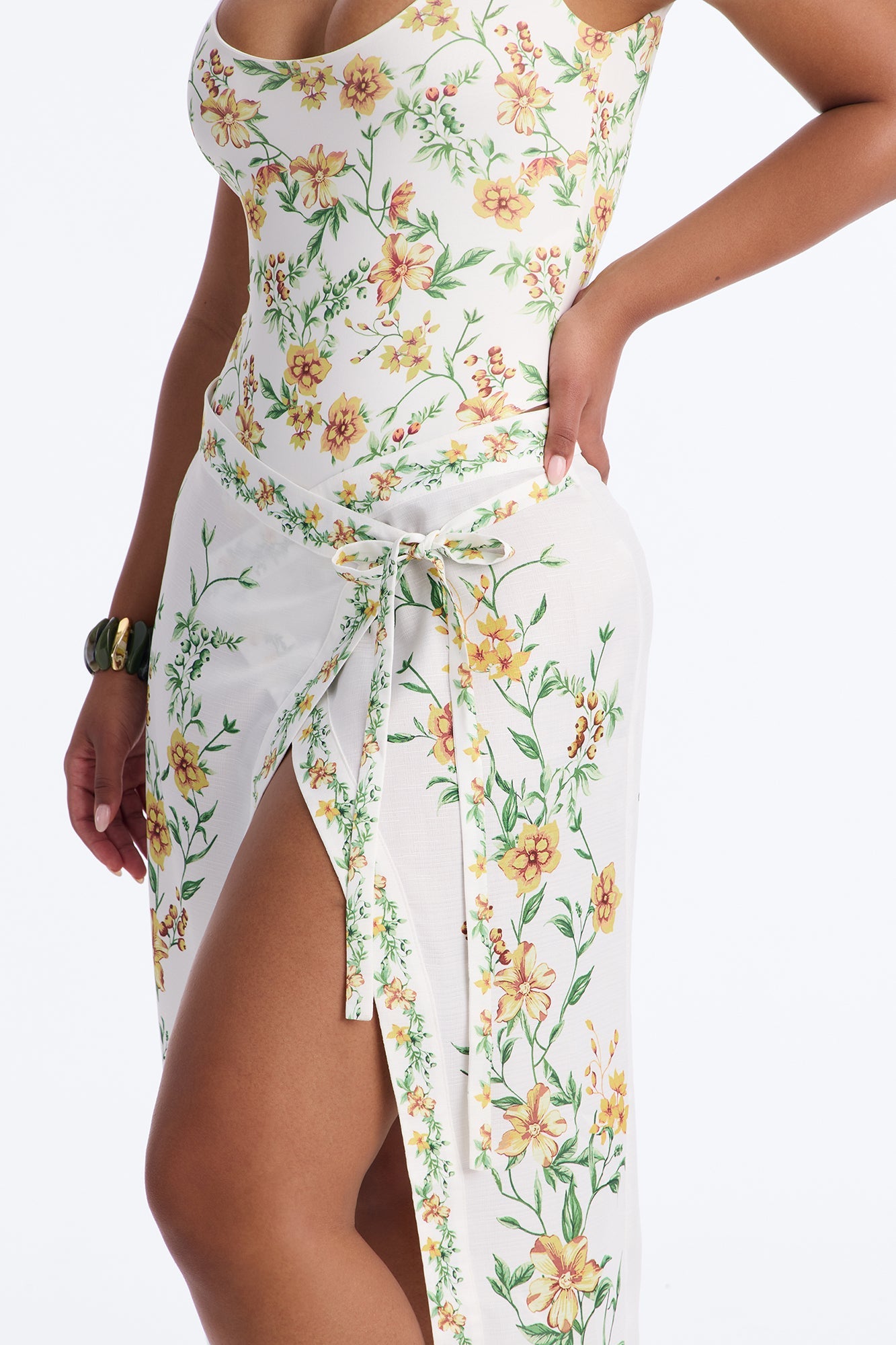 Eliza Wildflower Linen Wrap Skirt Set - White/combo