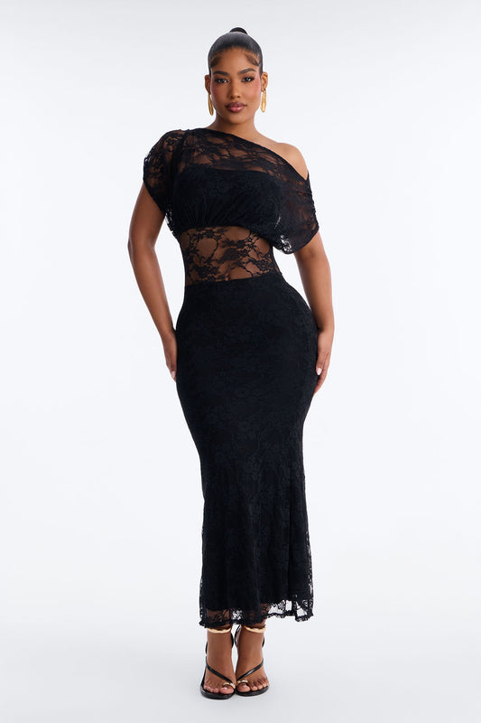 Got Me Wondering Lace Maxi Dress - Black