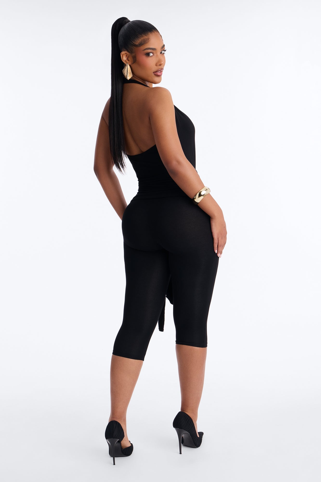 Karla Plunge Capri Catsuit - Black