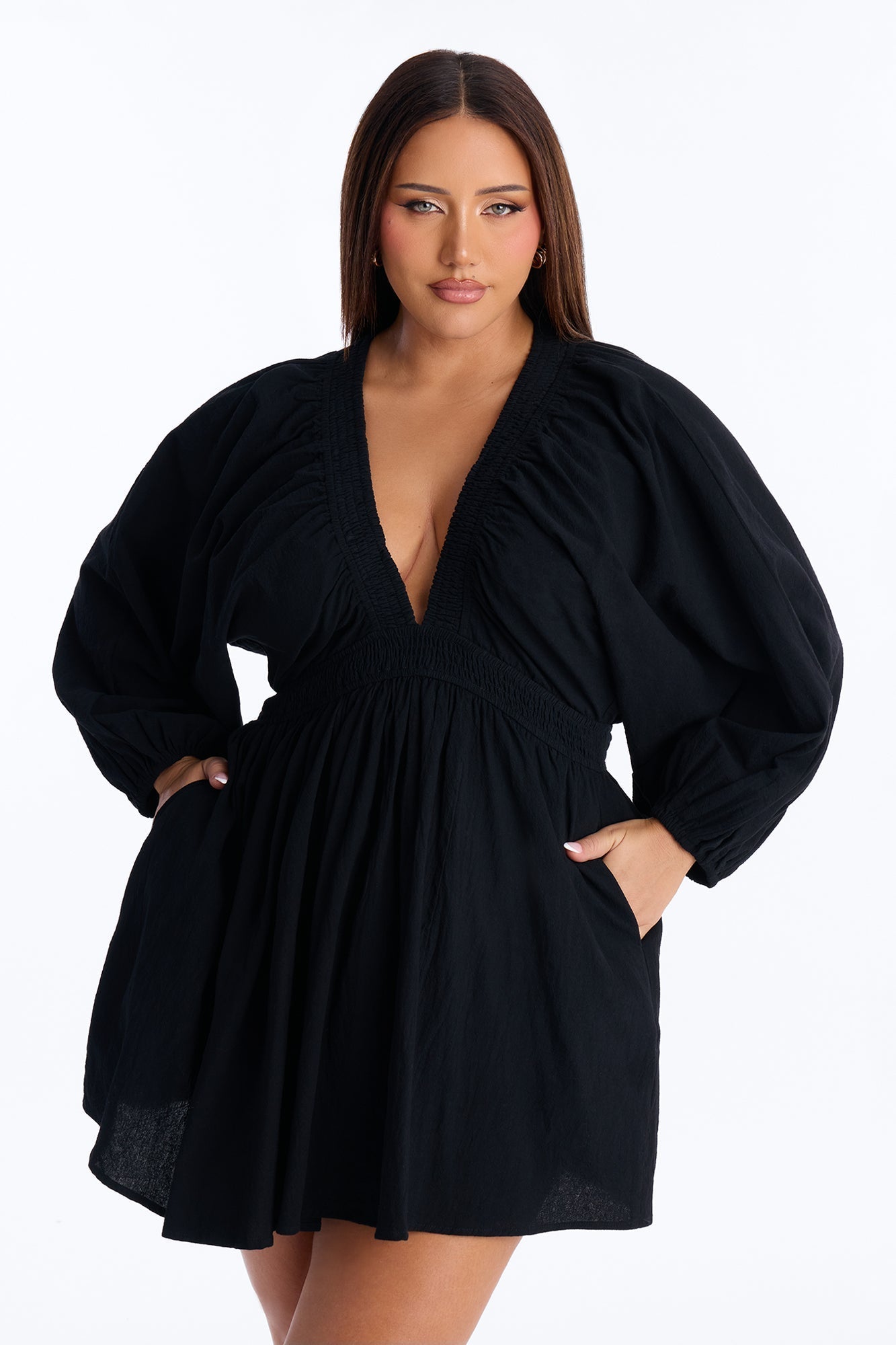 Rory Poplin Mini Dress - Black Fashion Nova