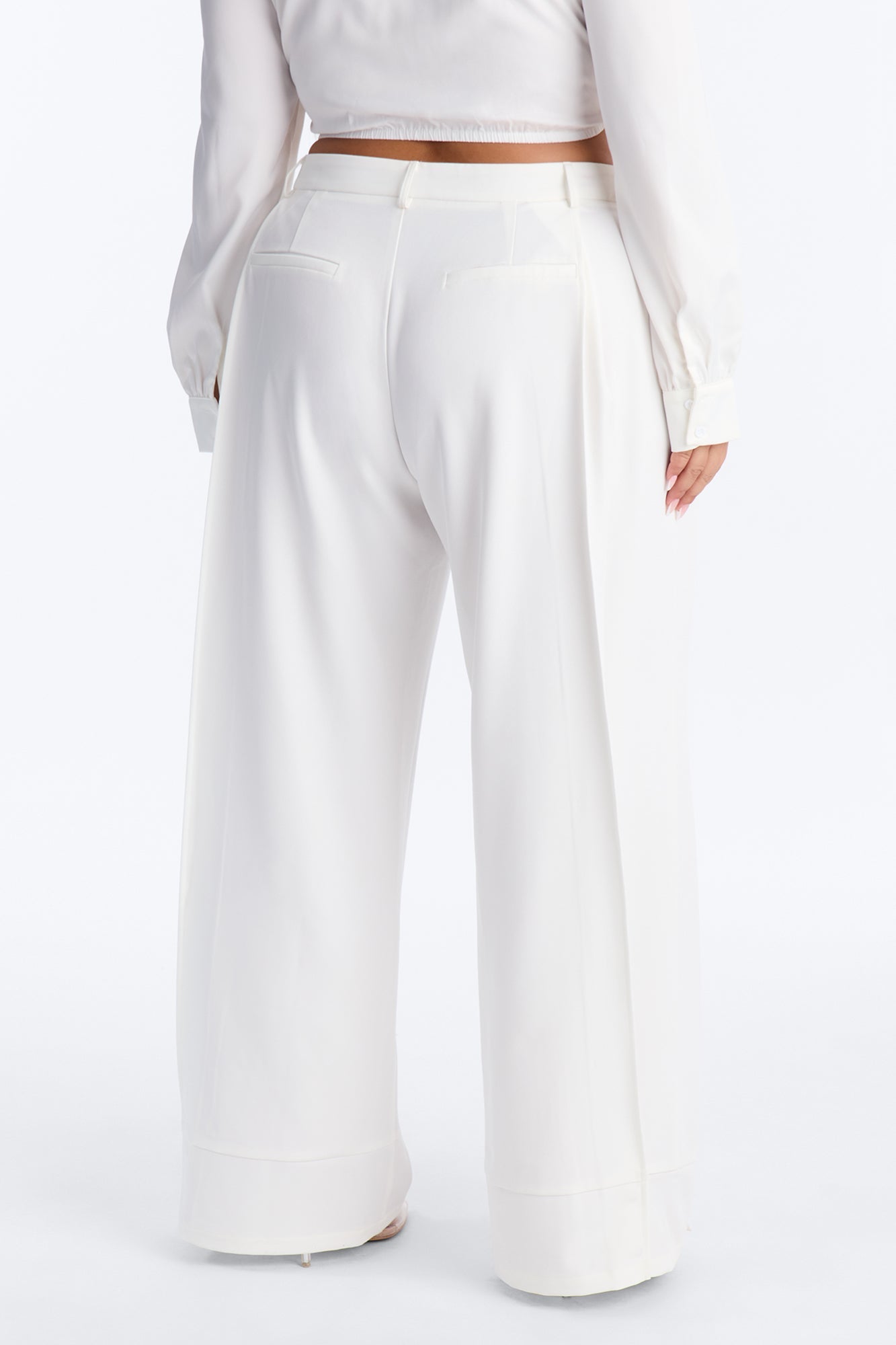 Anya Double Side Pleat Button Hem Trouser 33″ - White