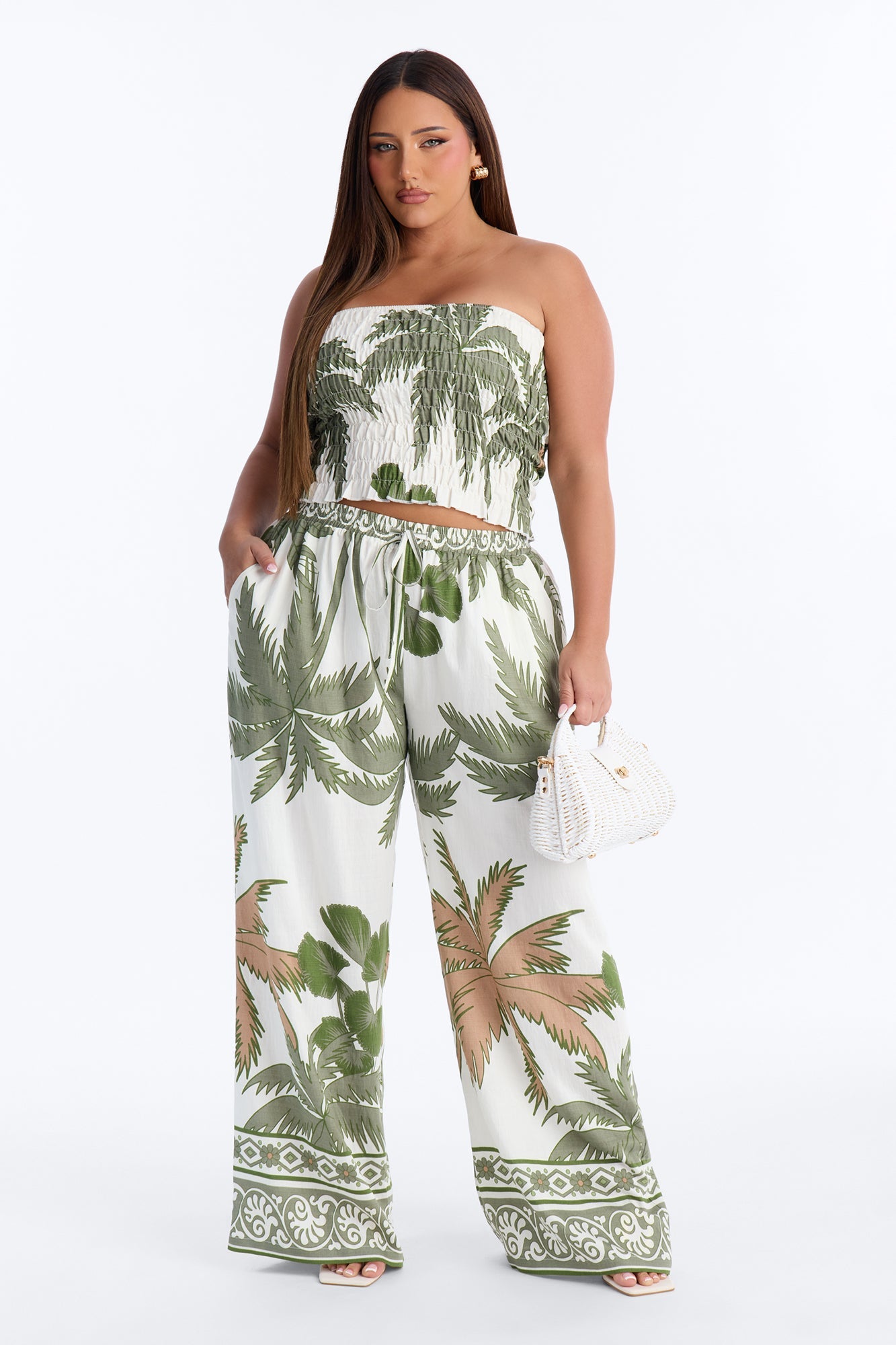 Palm Paradise Strapless Pant Set - Olive/combo