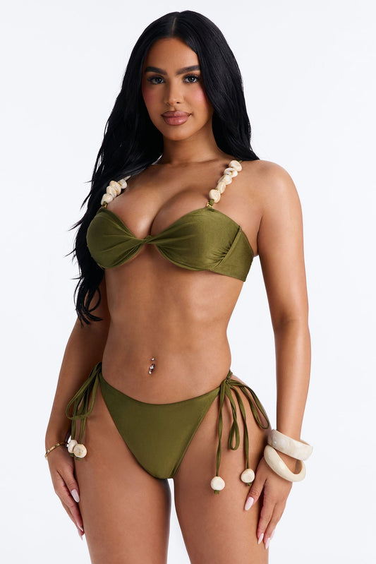 Taryn 2 Piece Beaded Bandeau Bikini Set - Olive