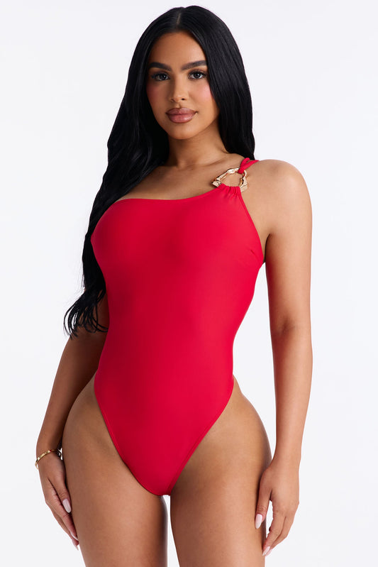 Amira One Shoulder 1 Piece Swimsuit - Red