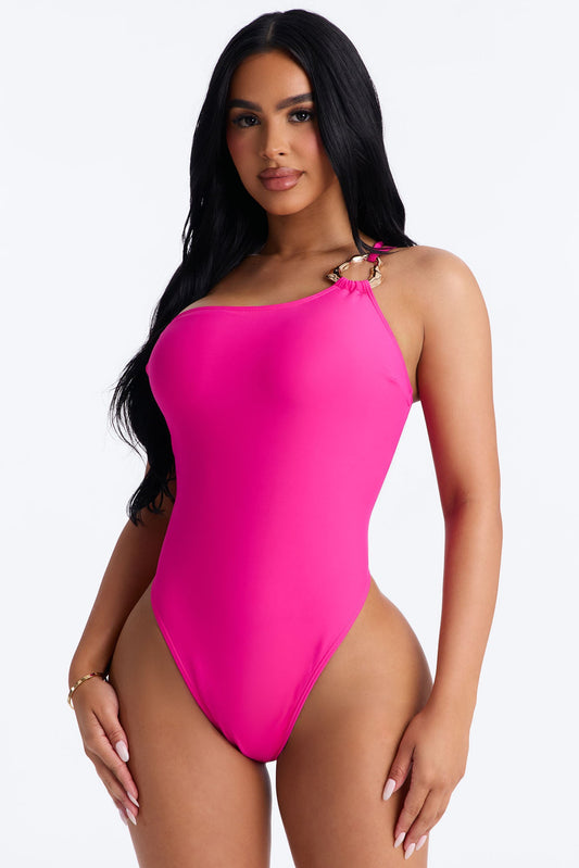 Amira One Shoulder 1 Piece Swimsuit - Fuchsia