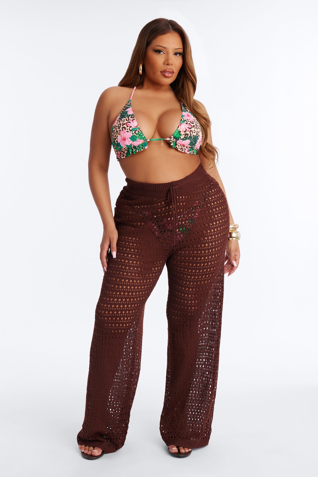 Temptress Textured Knit Swim Cover Up Pant - Chocolate