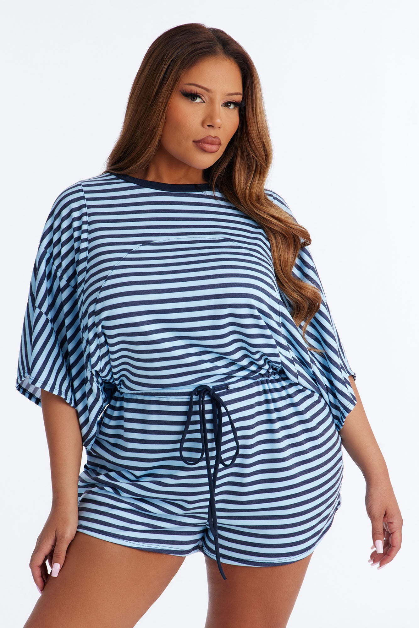 Read Between The Lines French Terry Romper - Blue