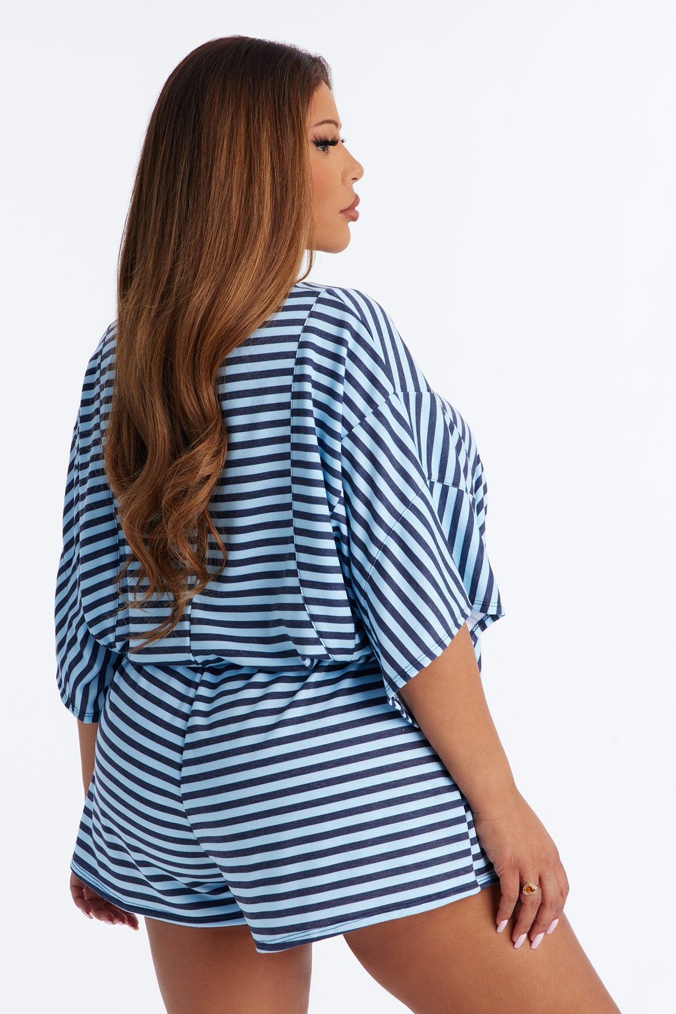 Read Between The Lines French Terry Romper - Blue