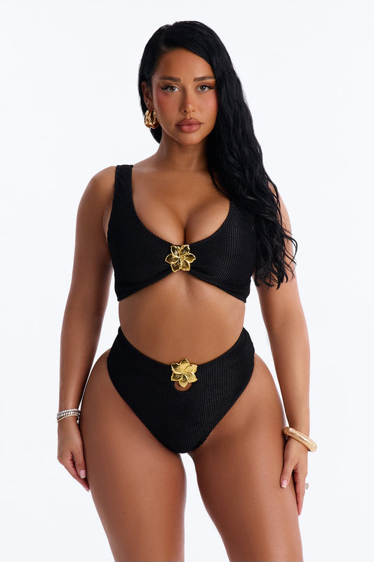 Gaia Ribbed 2 Piece Bralette Bikini Set - Black