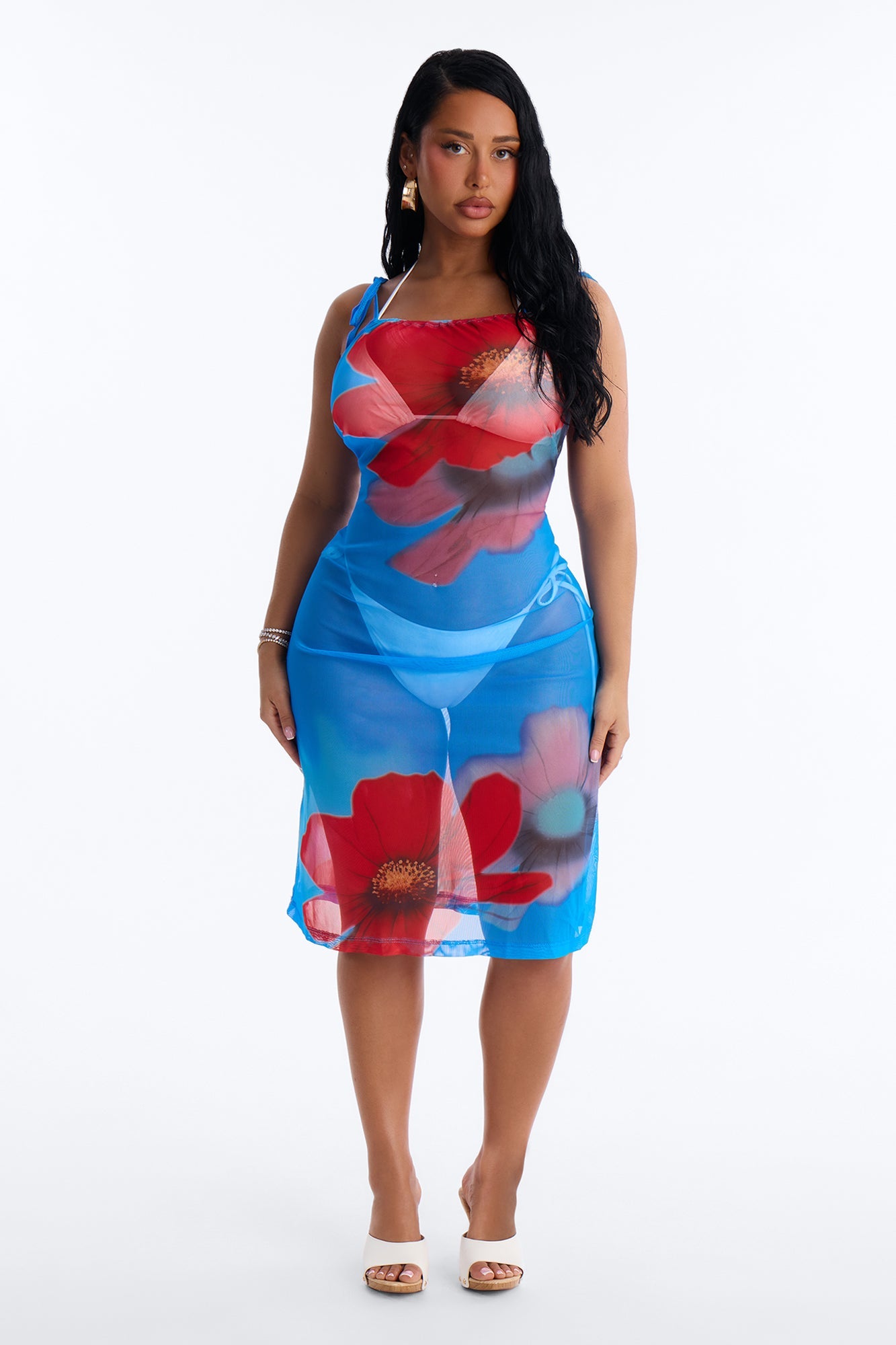 Blue Lagoon Floral Mesh Cover Up Skirt - Blue/combo