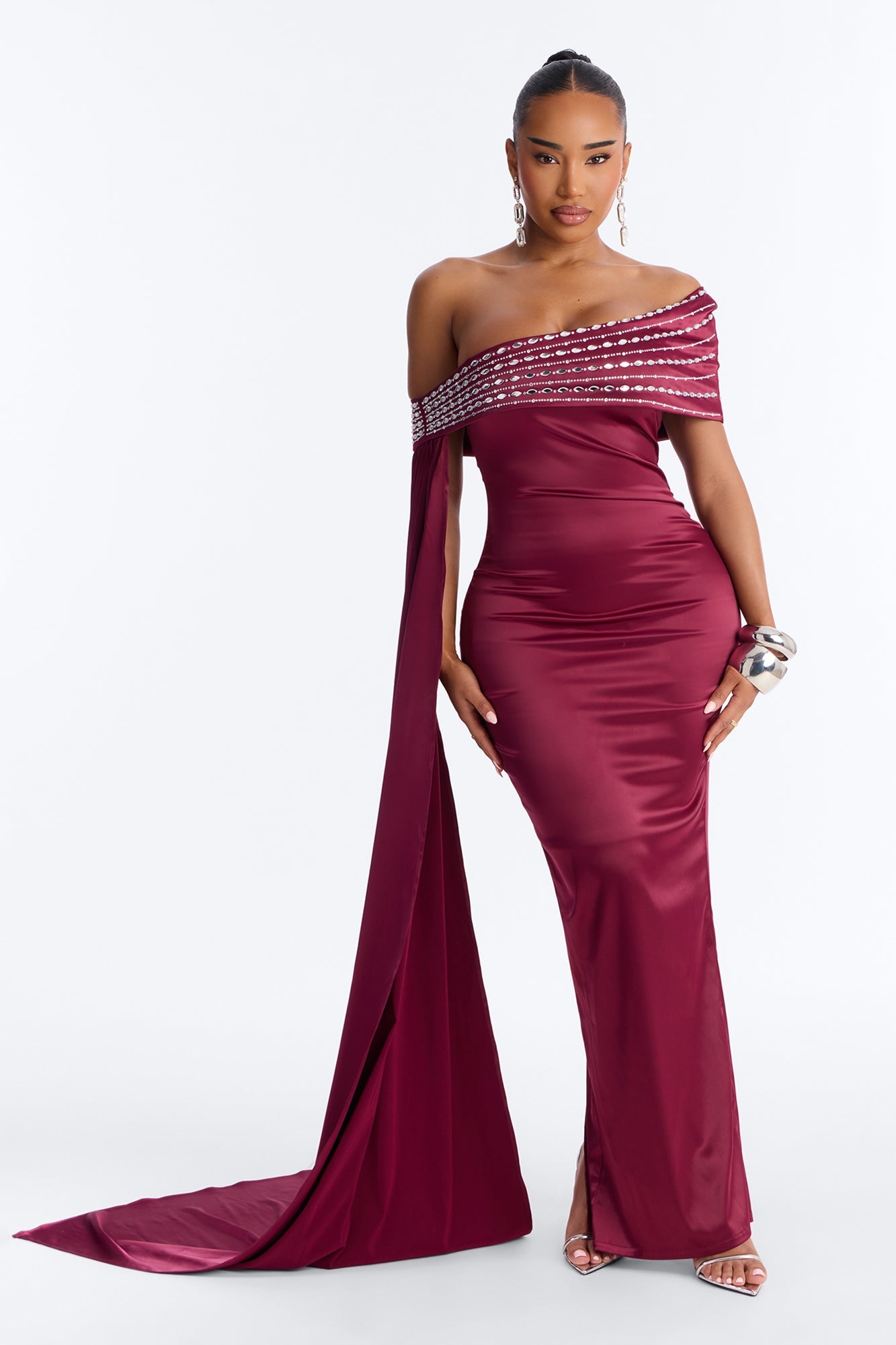 Dream Moment Satin Maxi Gown - Burgundy