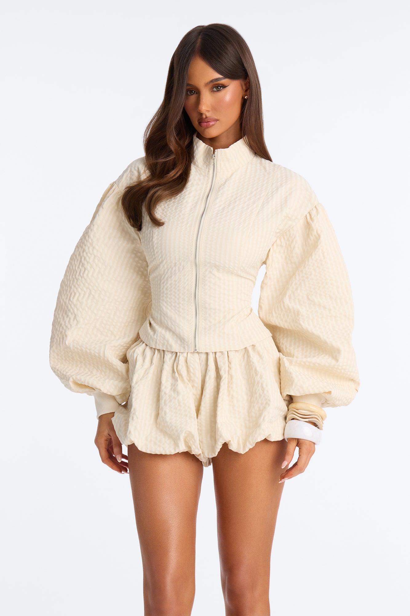 Kenzie Gingham Bubble Short Set - Beige