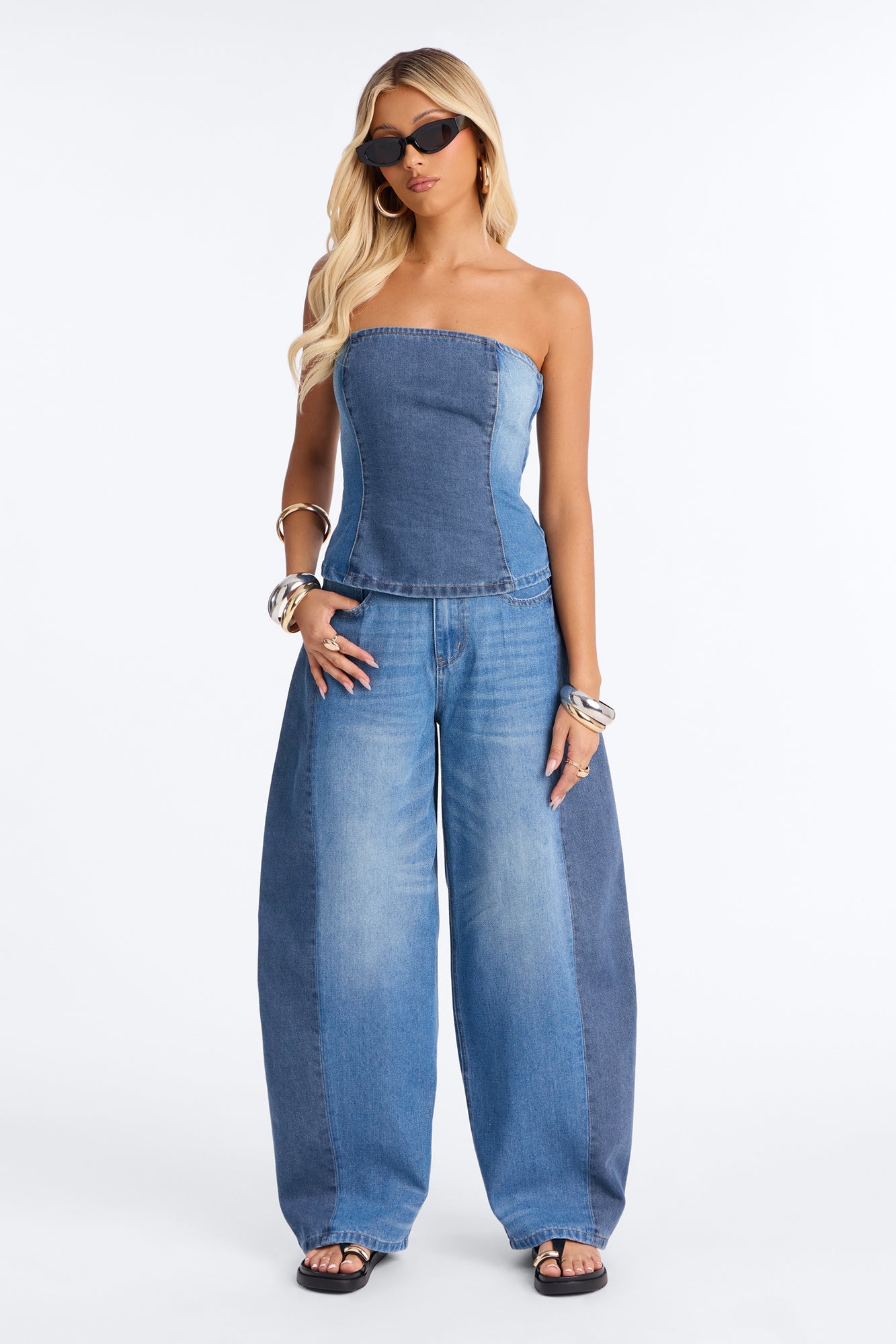 Karla Strapless Denim Pant Set - Medium Wash