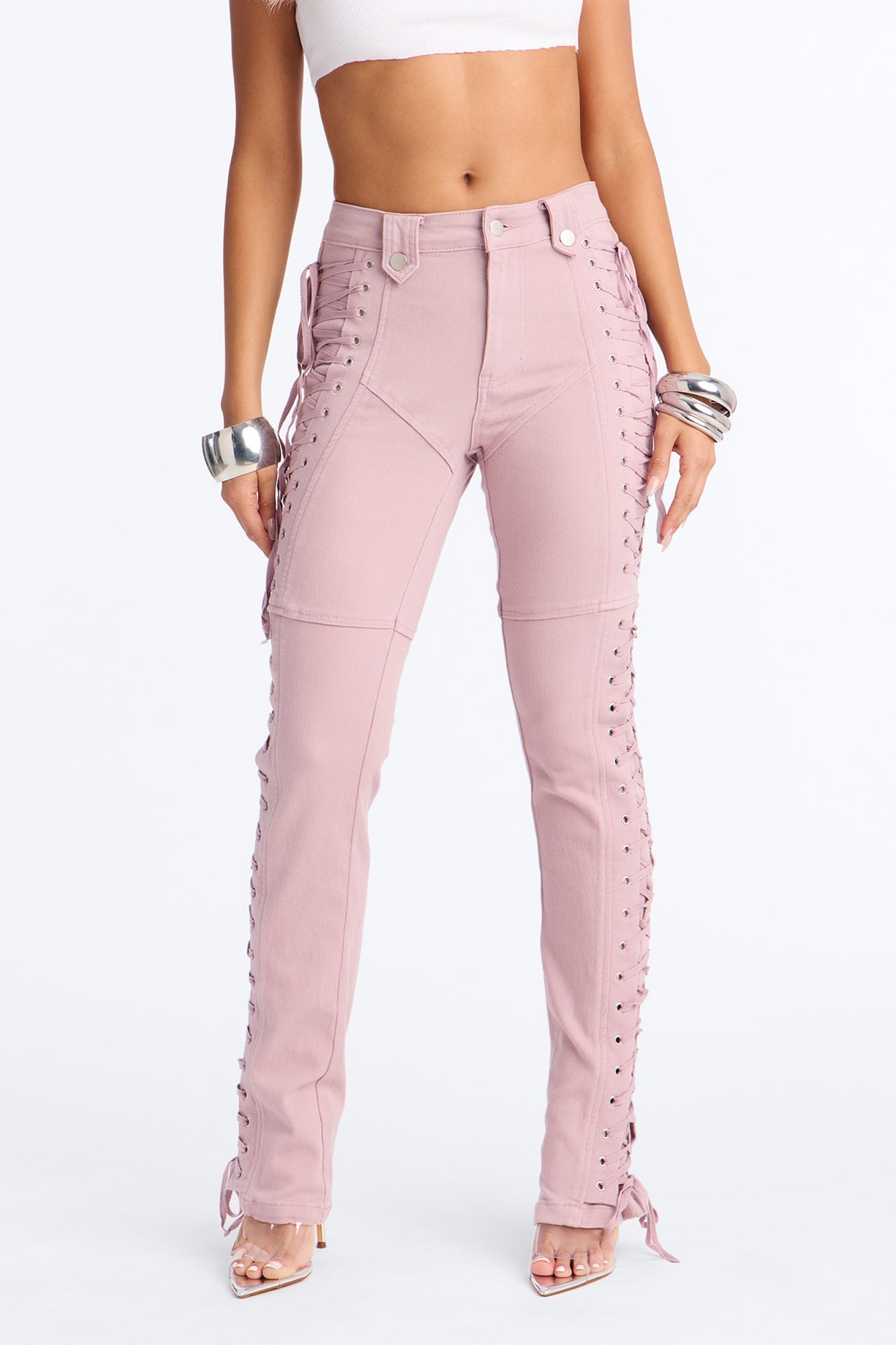 After Hours Lace Up Flare Pant - Blush