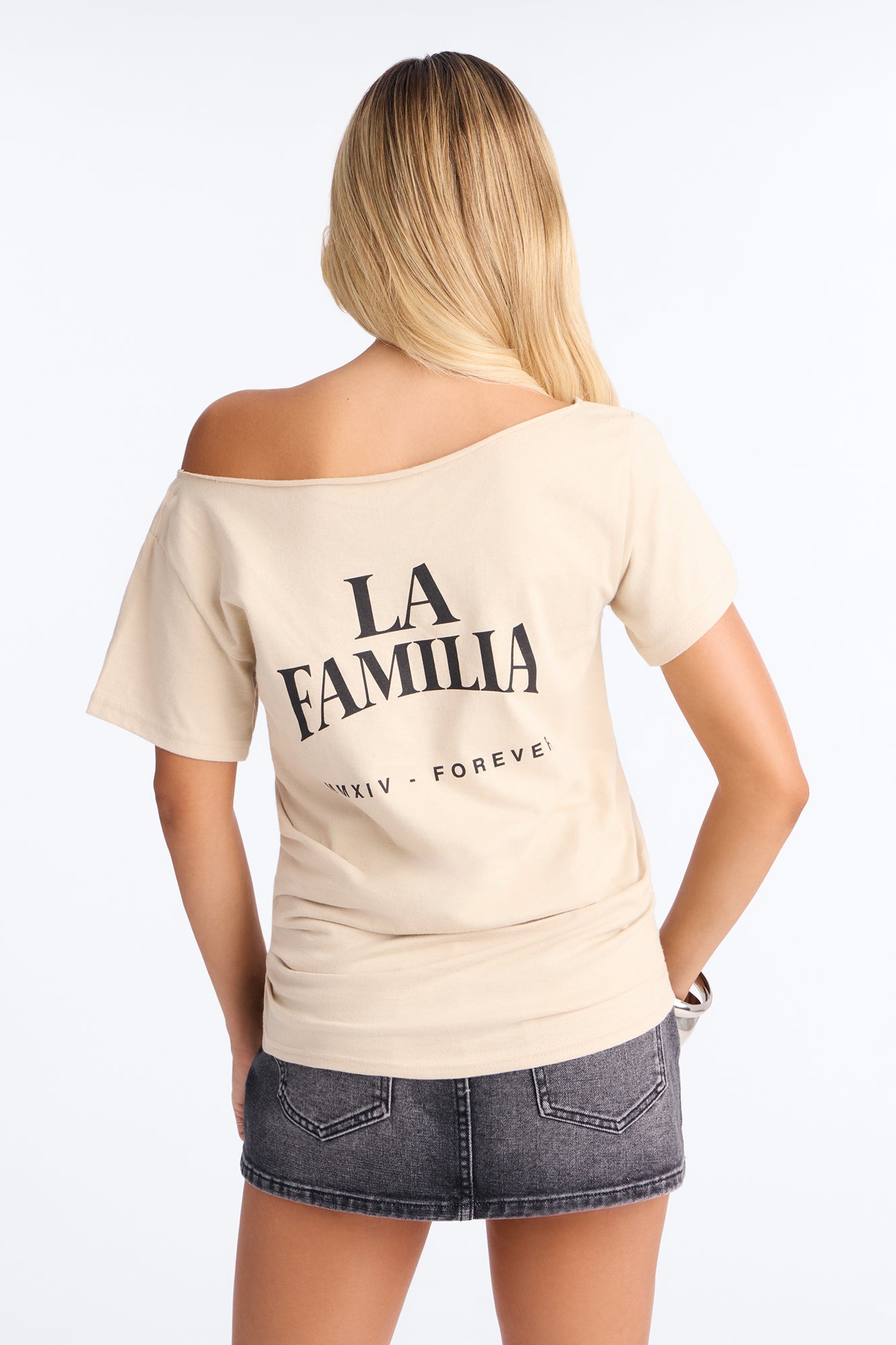 La Familia Forever Virgin Mary Off Shoulder Top - Sand