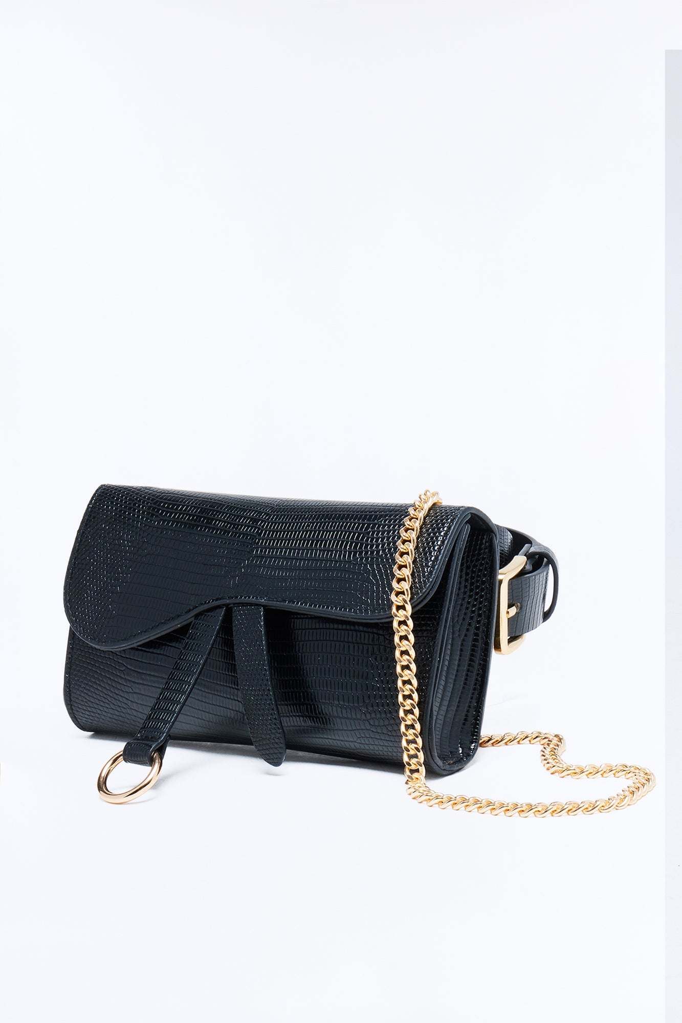 Juliet Embossed Faux Leather Belt Bag - Black