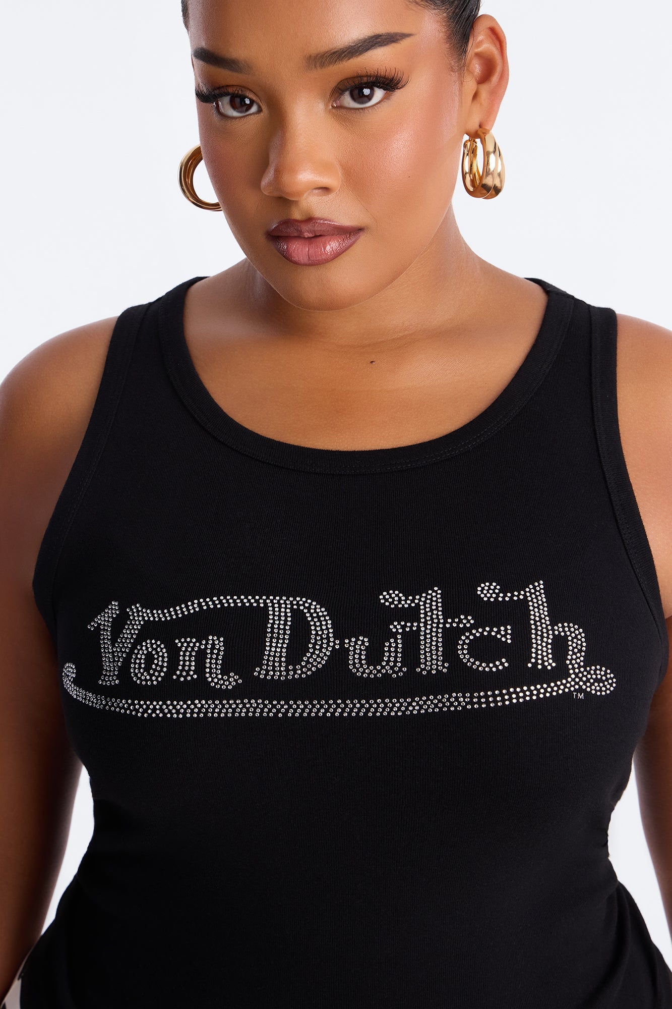 Von Dutch Rocker Logo Tank With Rhinestones - Black