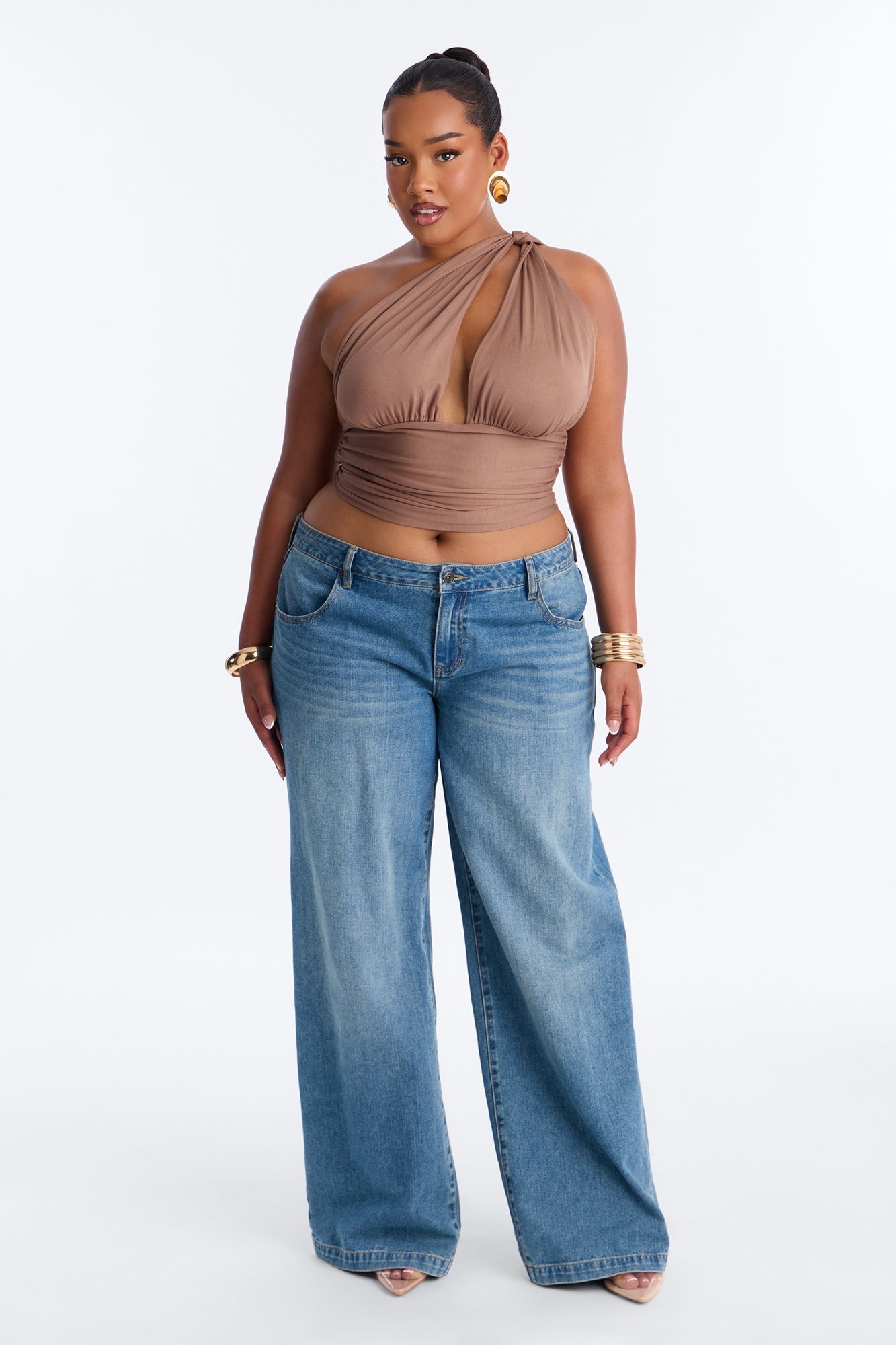 Side Attraction One Shoulder Ruched Top - Mocha Fashion Nova