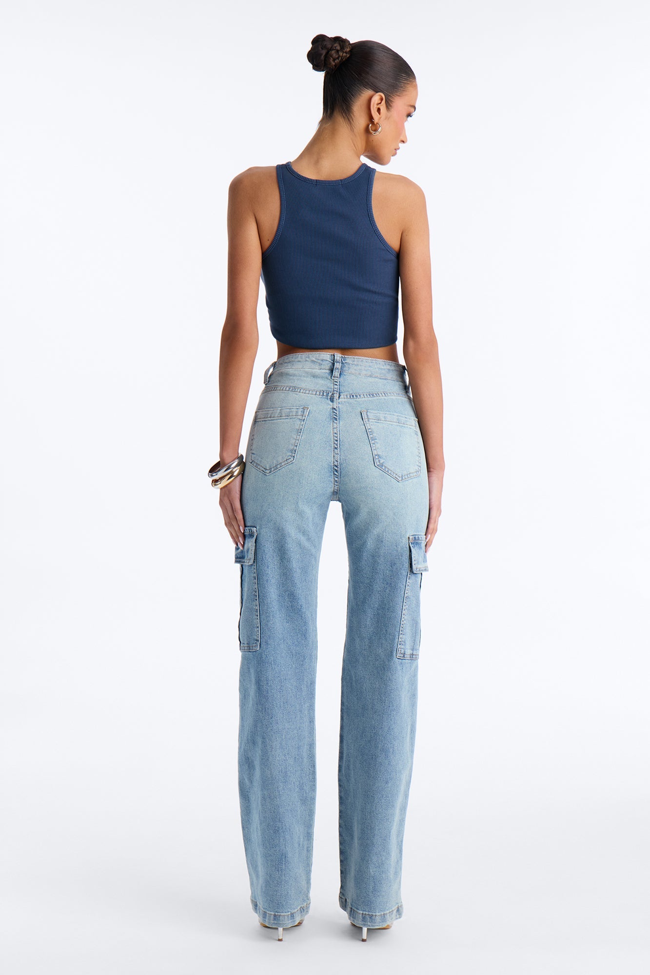 Break Bad Habits Cargo Straight Leg Jeans - Light Wash