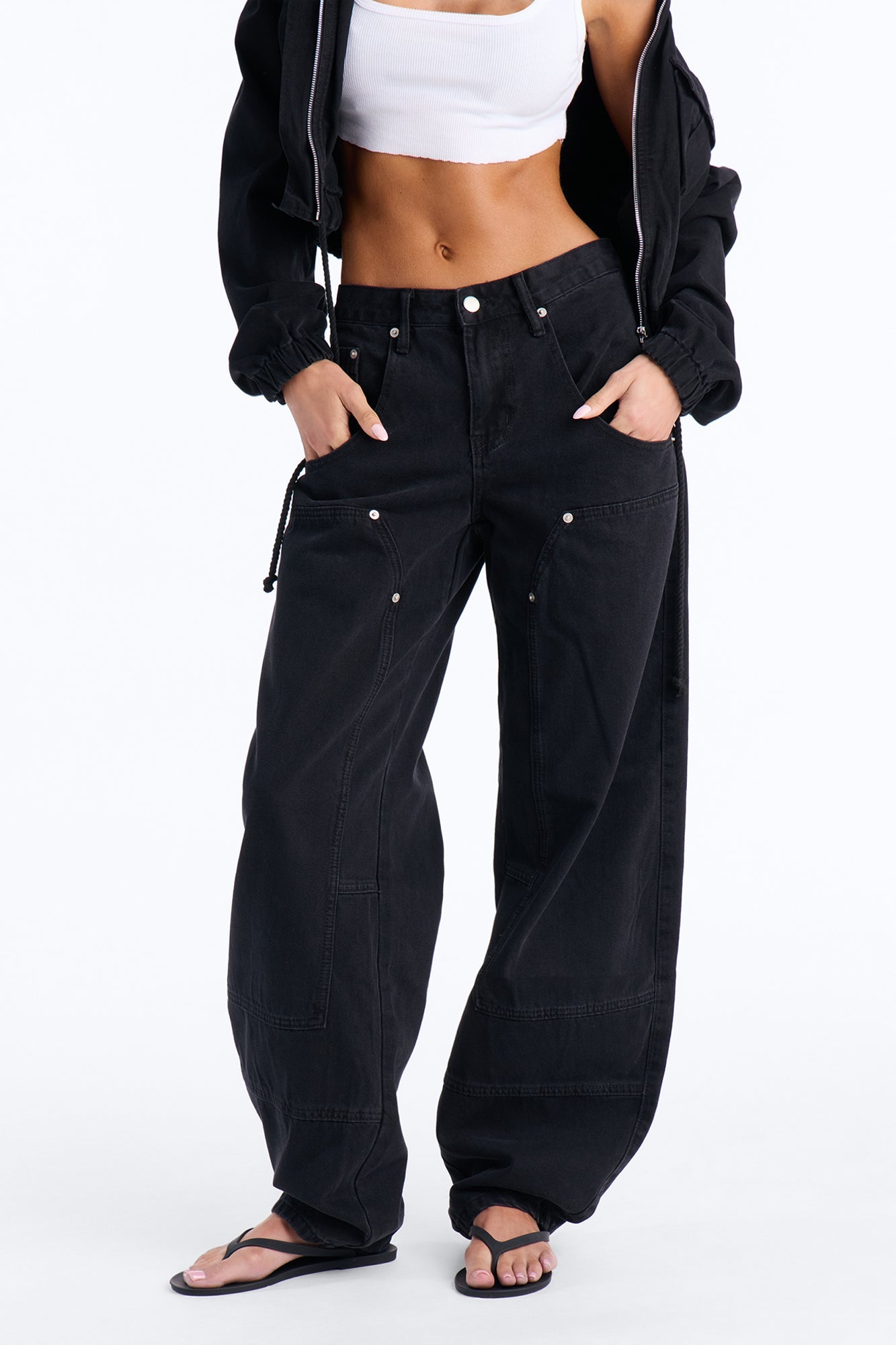 Living On Edge Utility Jeans - Black Wash