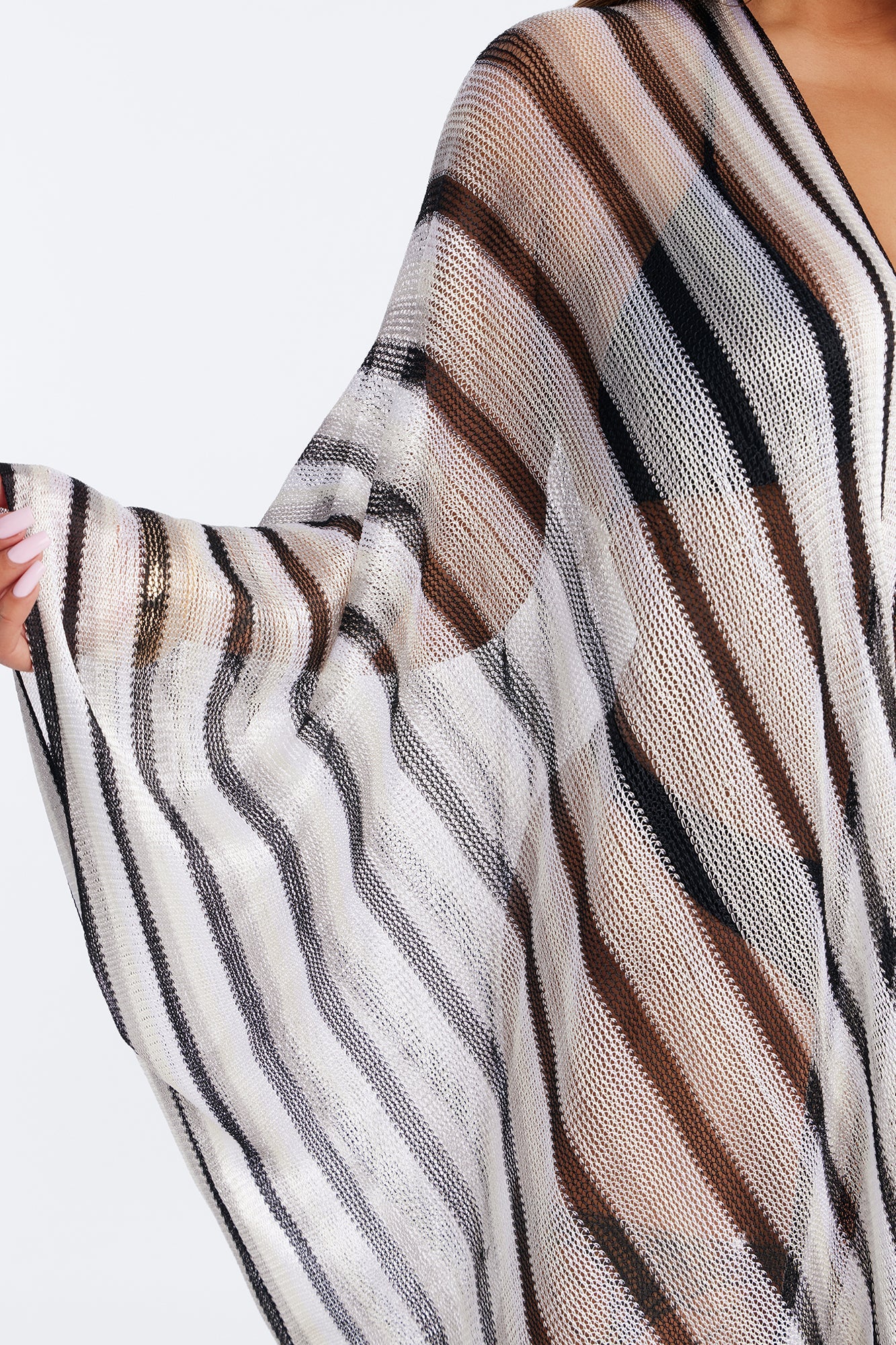 Leni Striped Swim Cover Up Kimono - Black/White