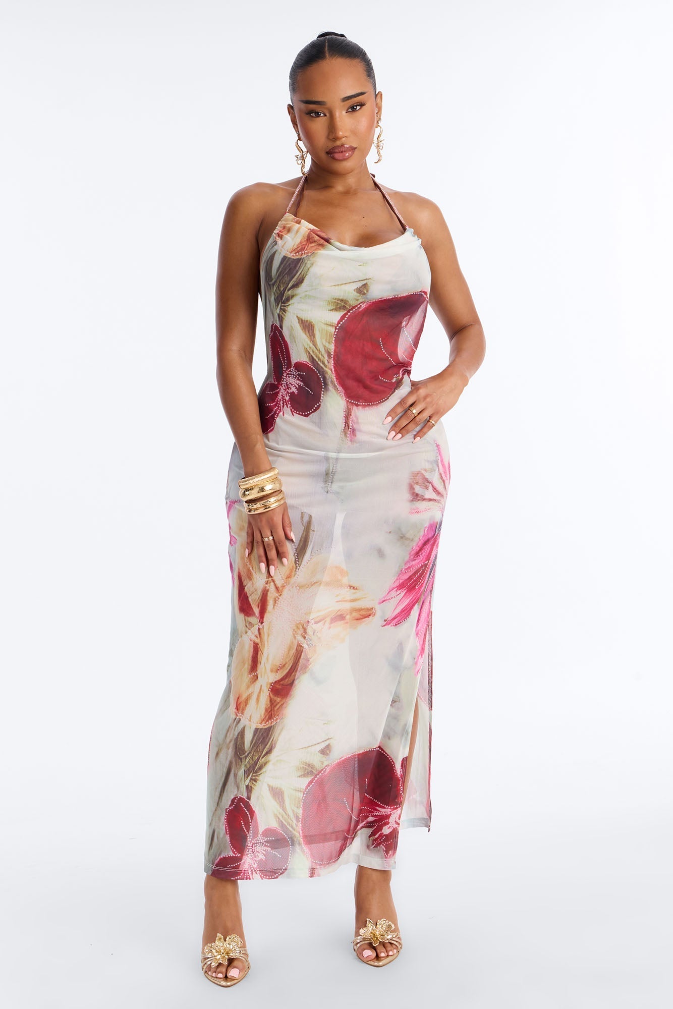 Ruth Floral Scoop Neck Low Back Swim Cover Up Maxi Dress - Purple/combo Fashion Nova