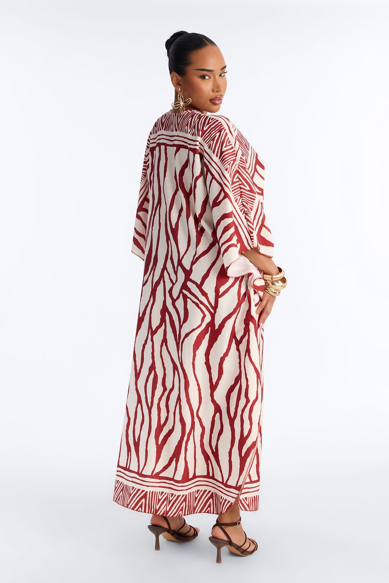 Wave Whispers Swim Cover Up Kaftan Dress - Brown/combo