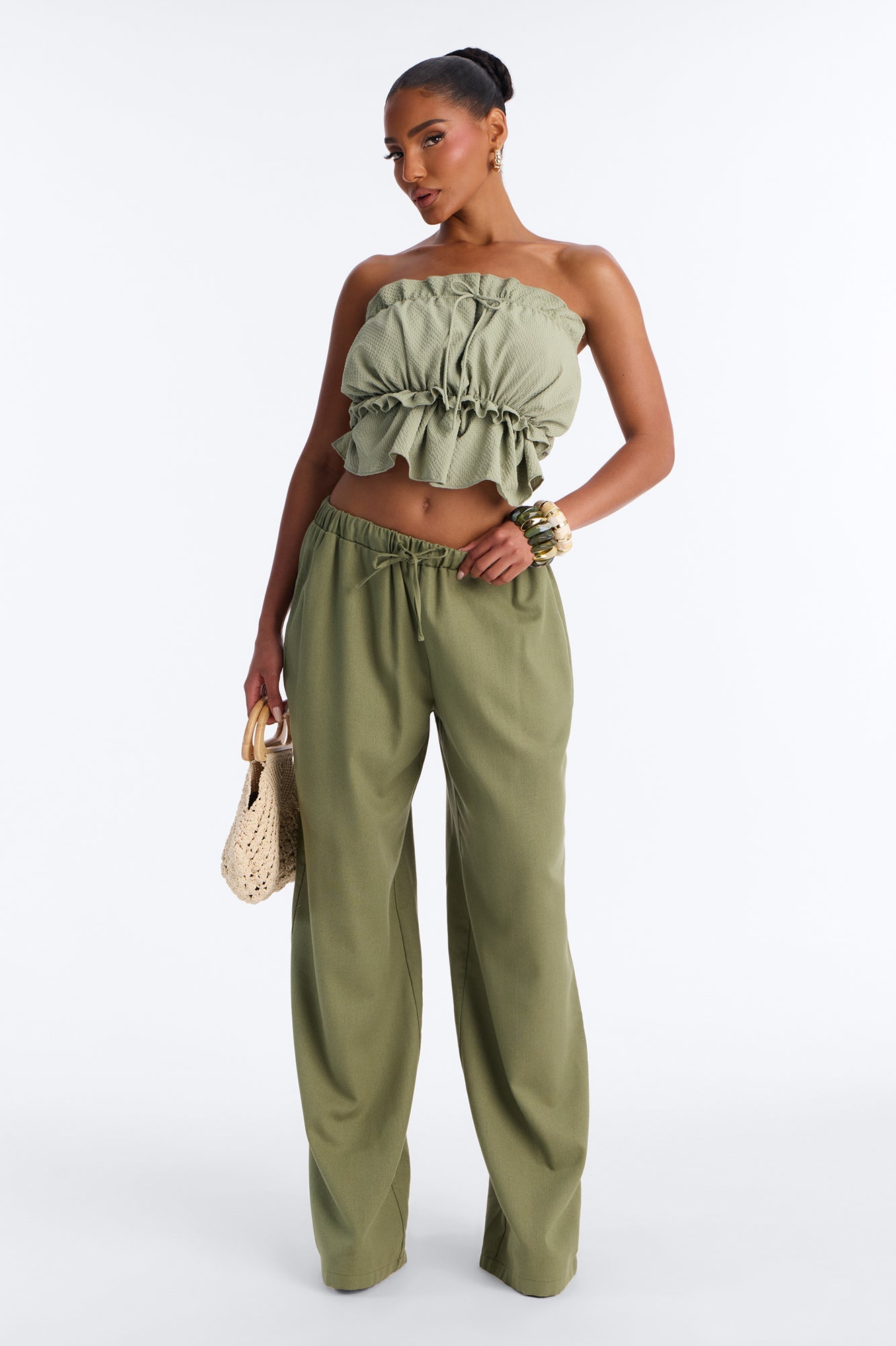 Sunkissed Therapy Lace Up Ruffle Top - Sage