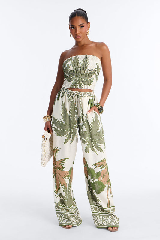 Palm Paradise Strapless Pant Set - Olive/combo
