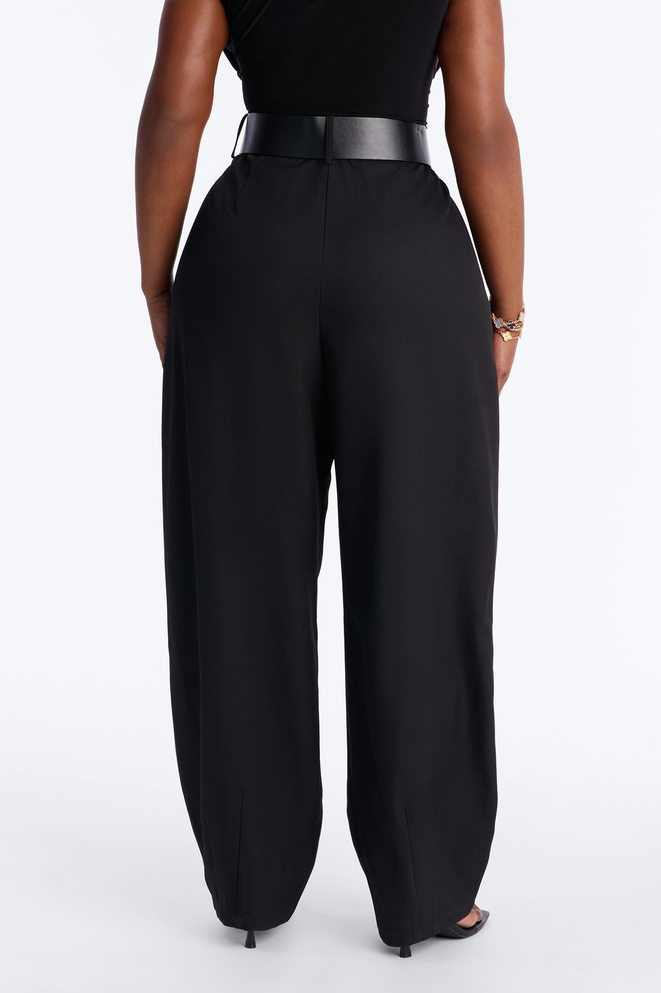 Rebecca Belted Barrel Trouser Pants - Black