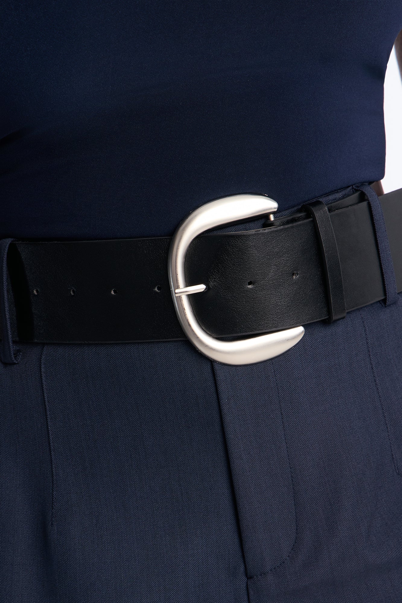 Rebecca Belted Barrel Trouser Pants - Navy