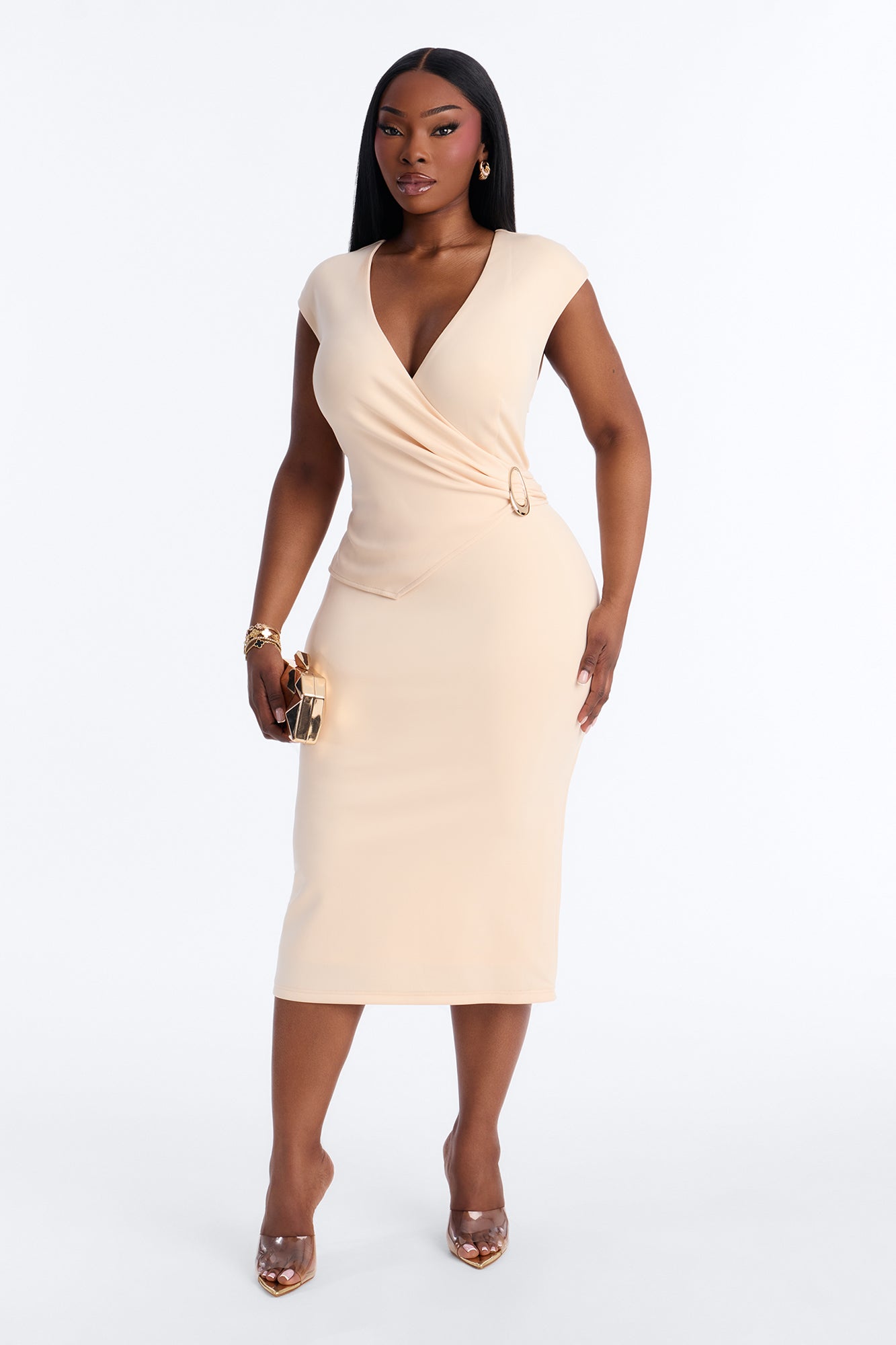 Irena Wrap Midi Dress - Cream Fashion Nova