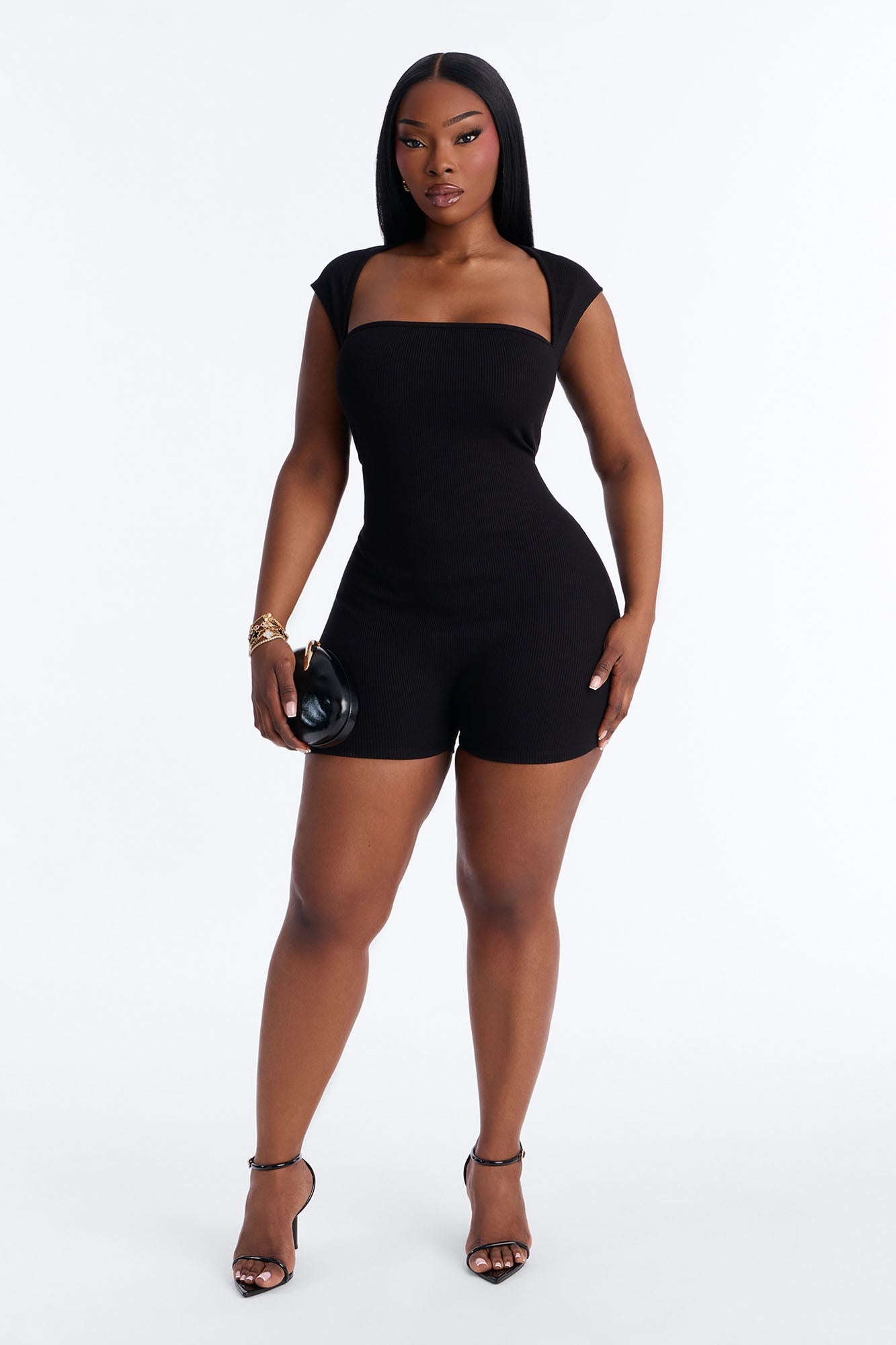 Mari Square Neck Snatched Micro Romper - Black