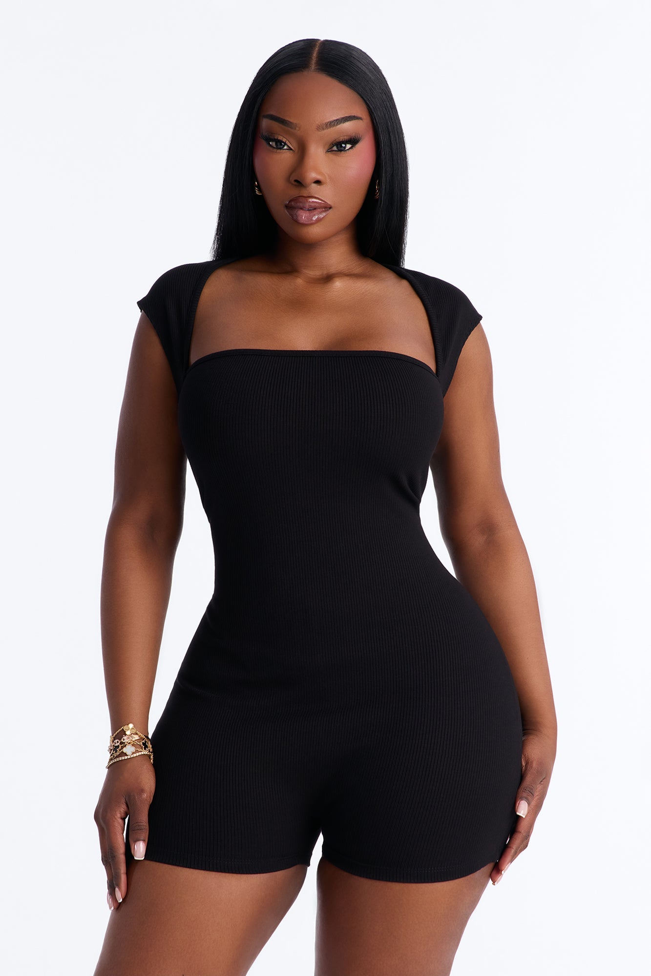 Mari Square Neck Snatched Micro Romper - Black