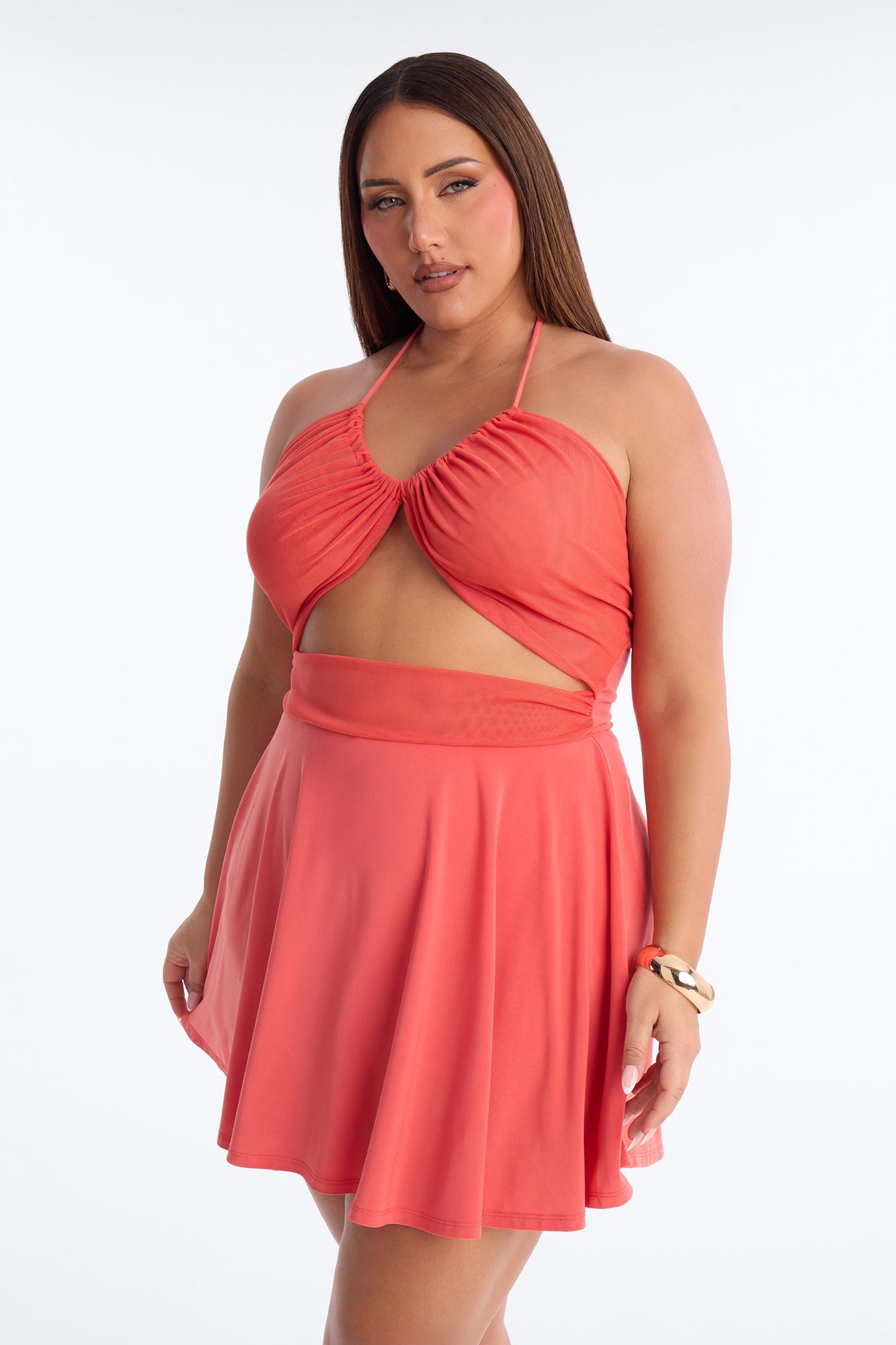 Delulu But Sweet Mesh Mini Dress - Tomato Red